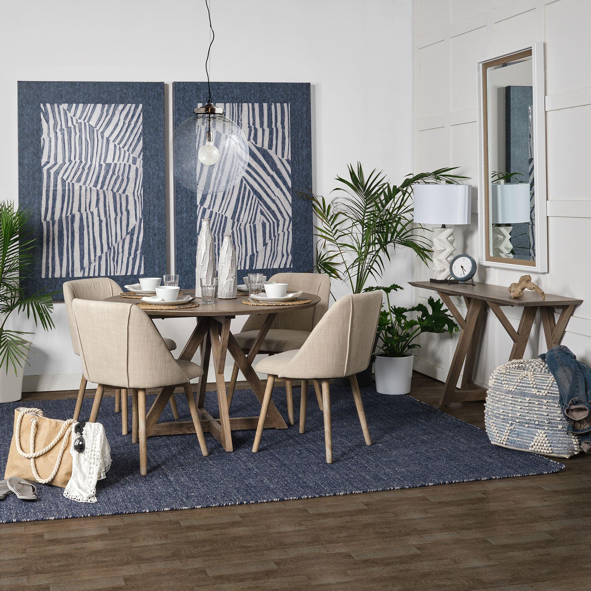 Rofi Blue Denim and Cream Cotton Stitched Square Pouf - Frankwebs