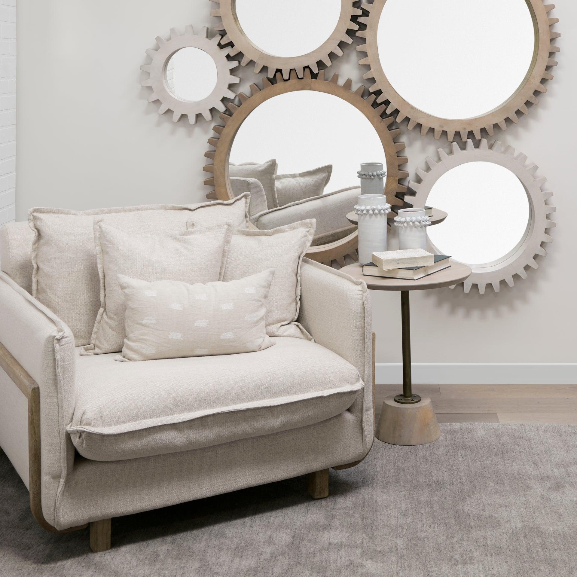 Roy II Beige Upholstered and Brown Wood Frame Arm Chair - Frankwebs