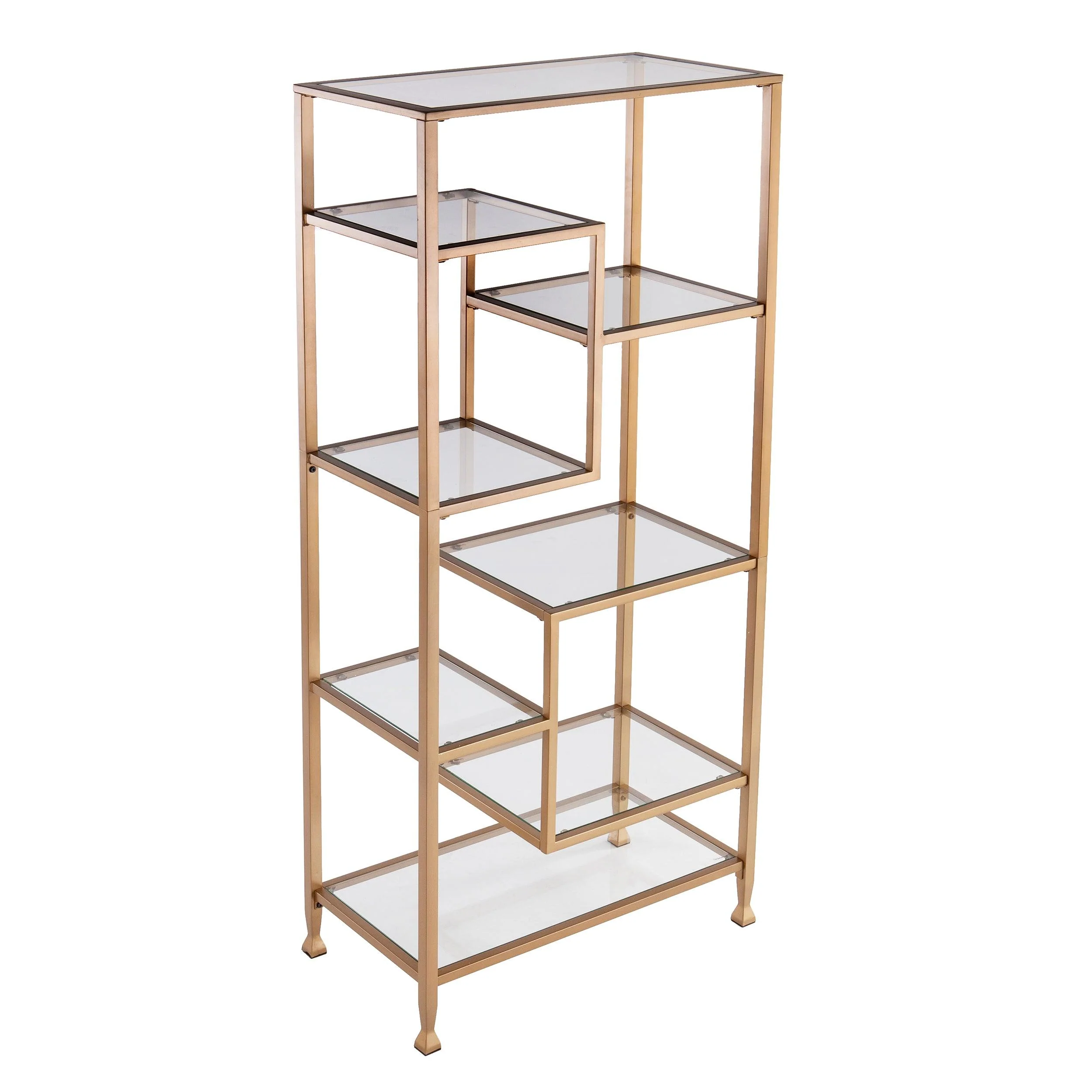 Jaymes Metal/Glass Asymmetrical Étagère/Bookcase - Gold - Frankwebs