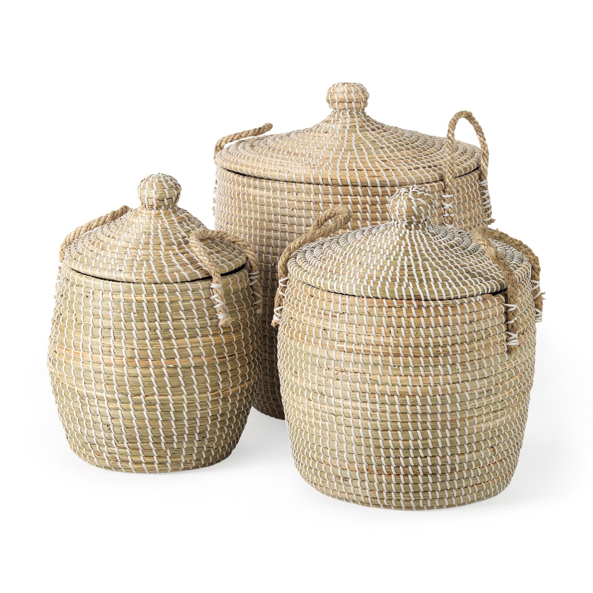 OliviaSet of 3 Basket W/Lid and Handles - Frankwebs
