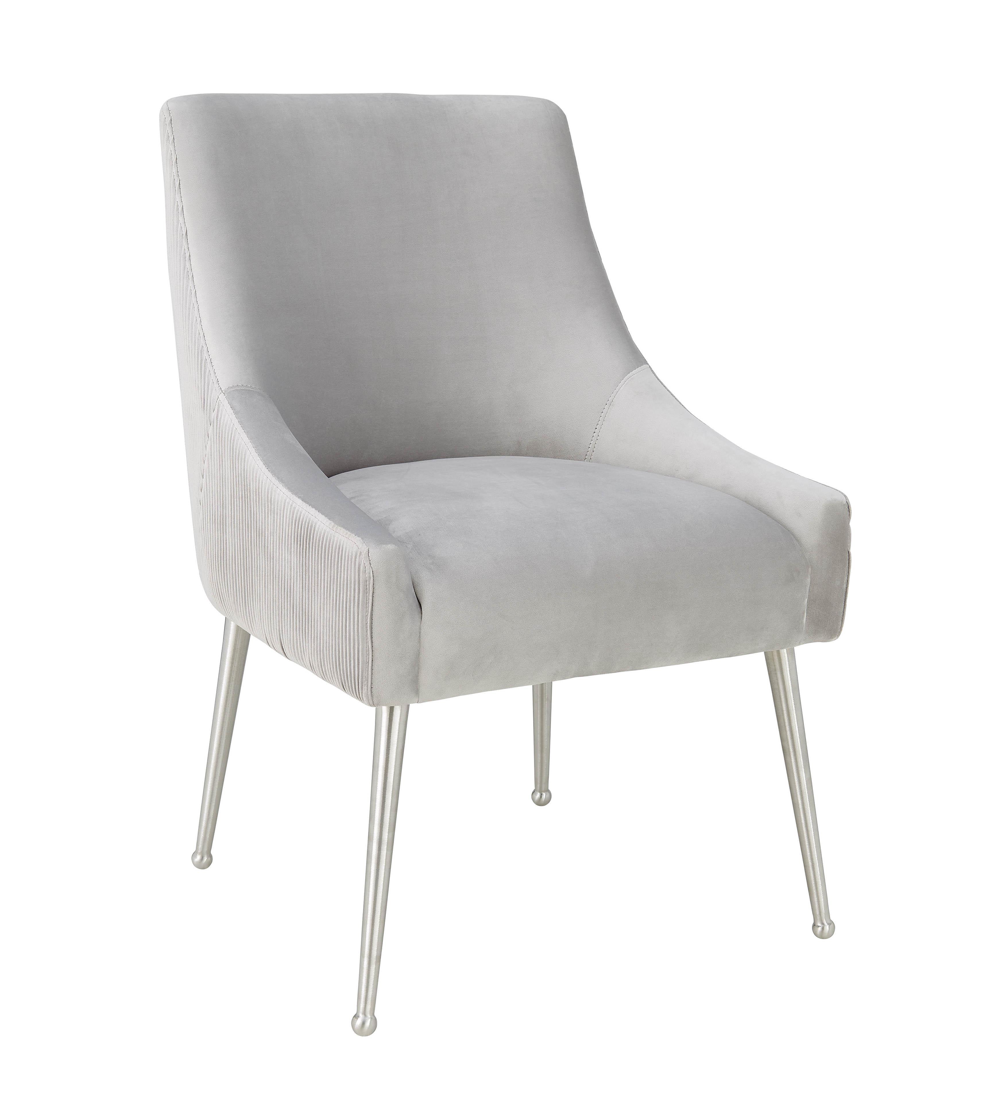 Beatrix Pleated Light Grey Velvet Side Chair - Silver Legs - Frankwebs