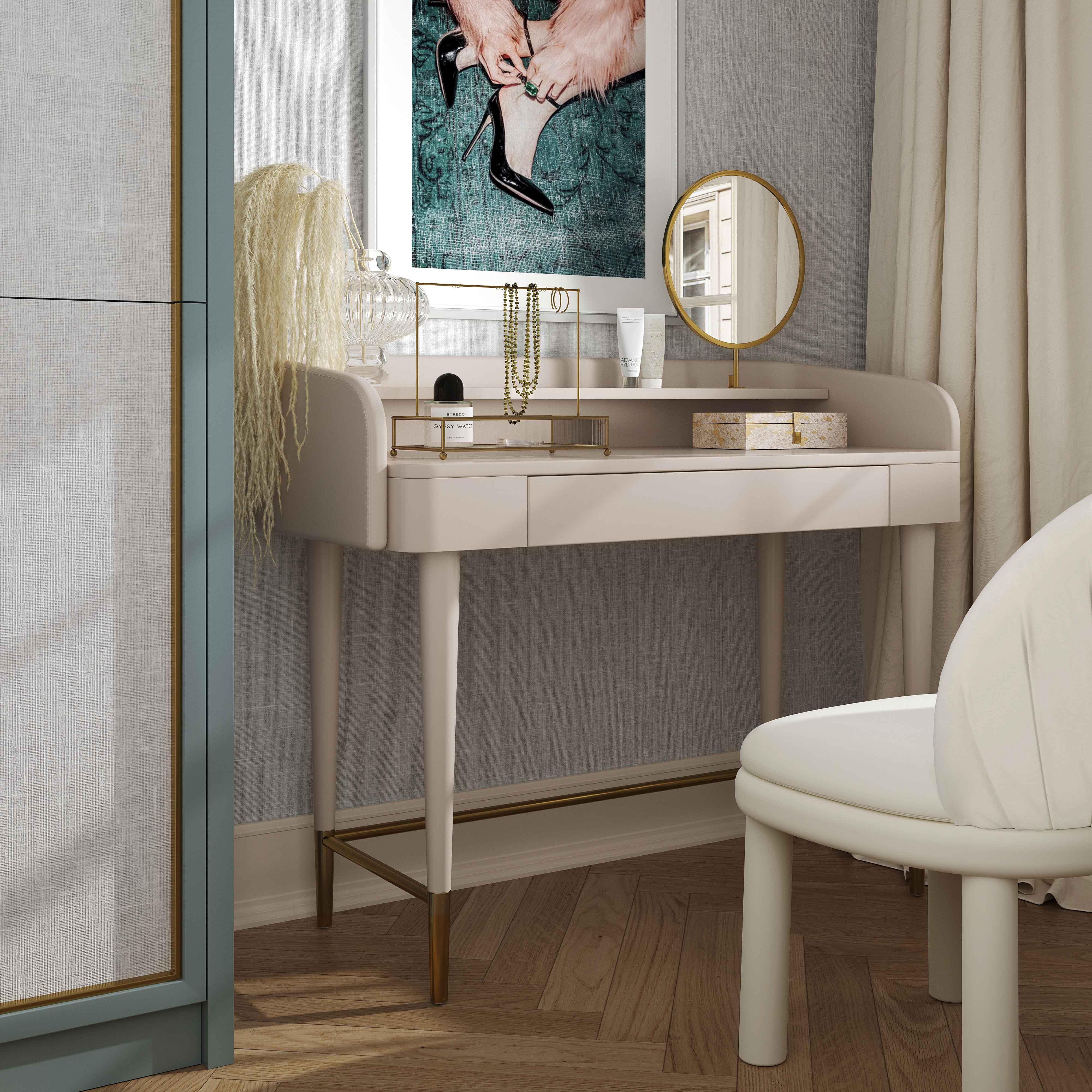 Penelope Taupe Vegan Leather Wrapped Vanity Desk - Frankwebs