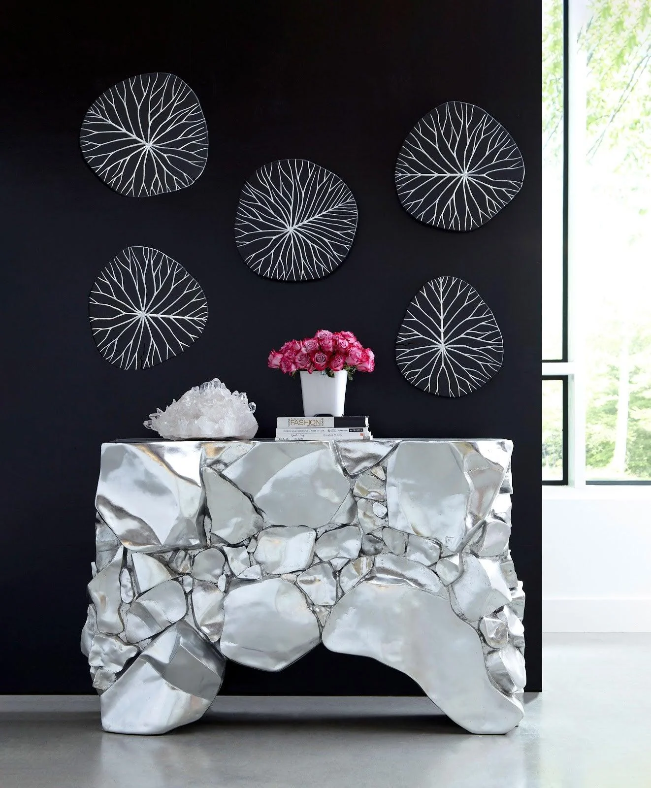 Rivulet Wall Tile, Chamcha Wood, Silver Leaf on Black - Frankwebs