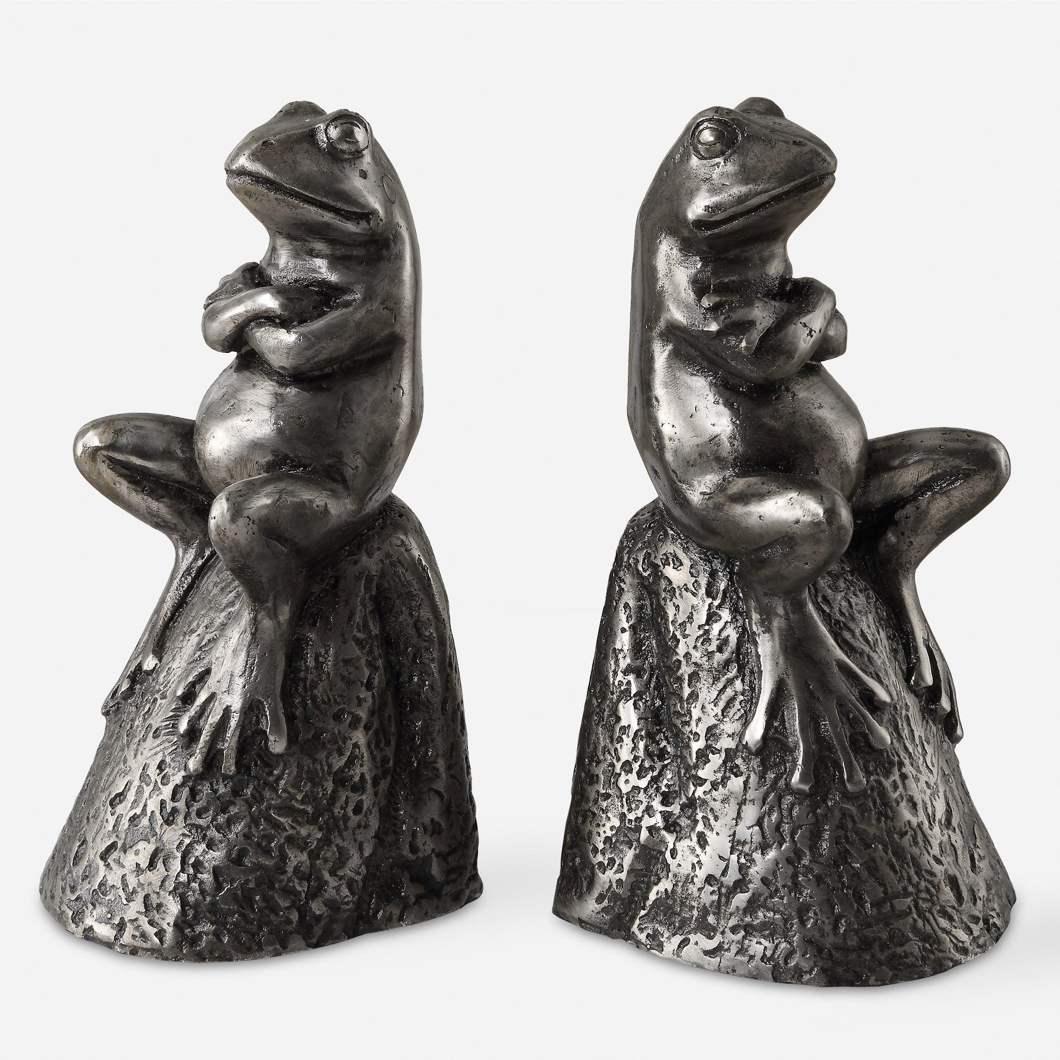 Daydreaming Frogs Aged Silver Bookends, S/2 - Frankwebs