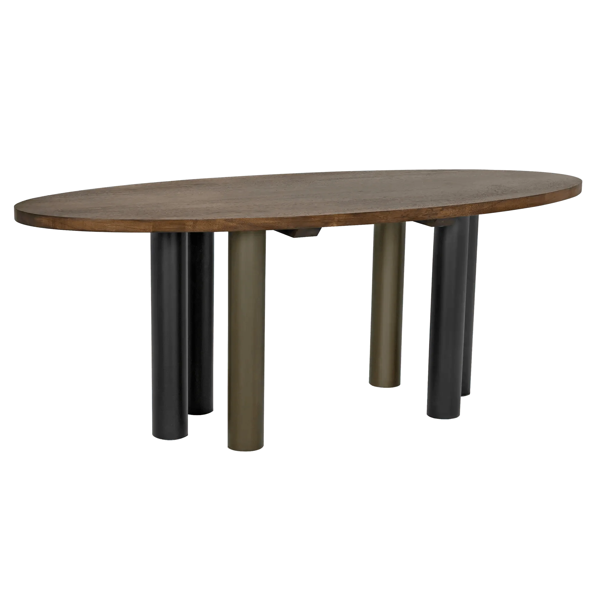 Journal Oval Dining Table, Dark Walnut with Black & Aged Brass Steel Base - Frankwebs