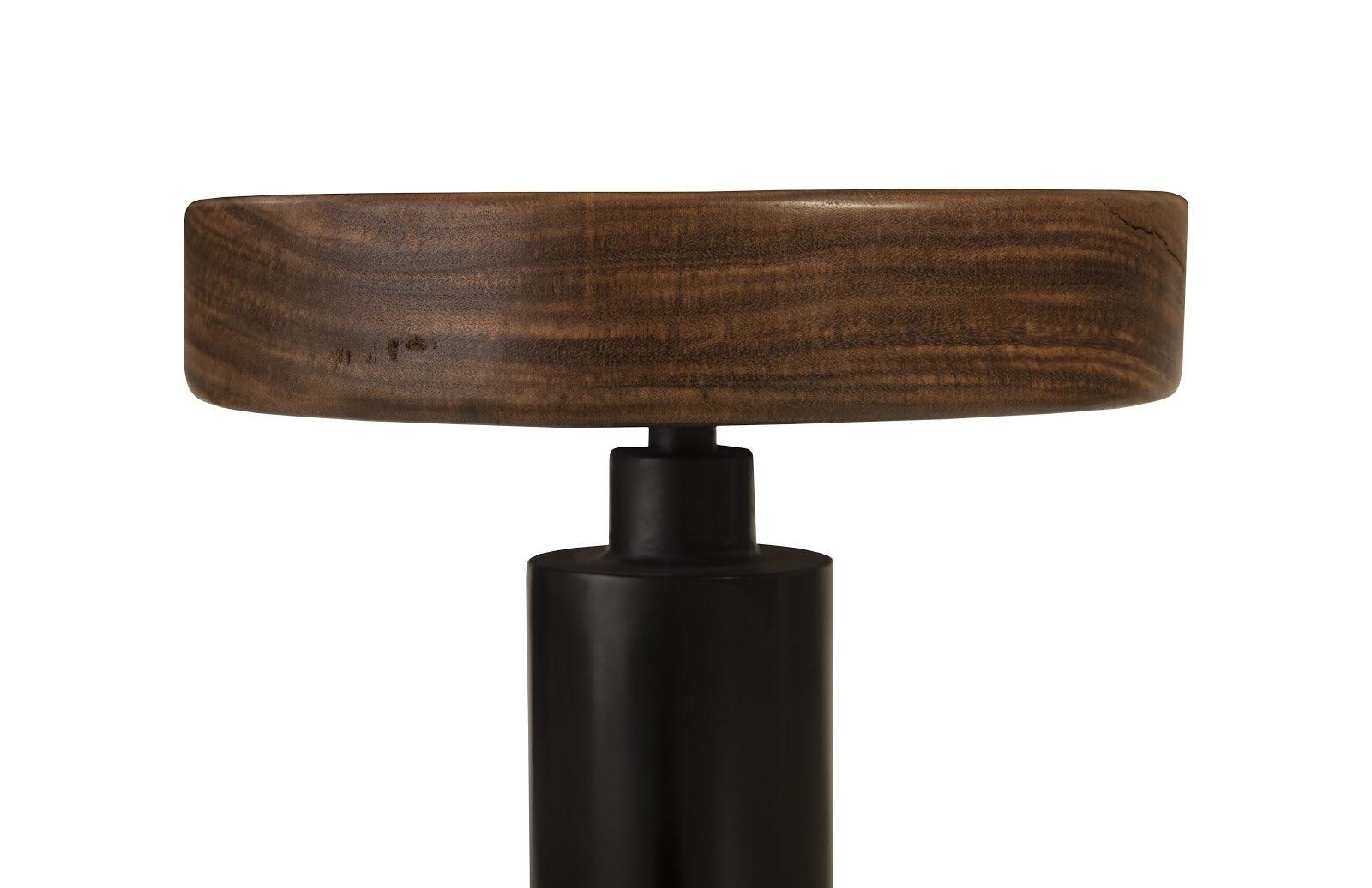 Black Iron Bar Stool, Swivel Seat, Chamcha Wood, Natural - Frankwebs