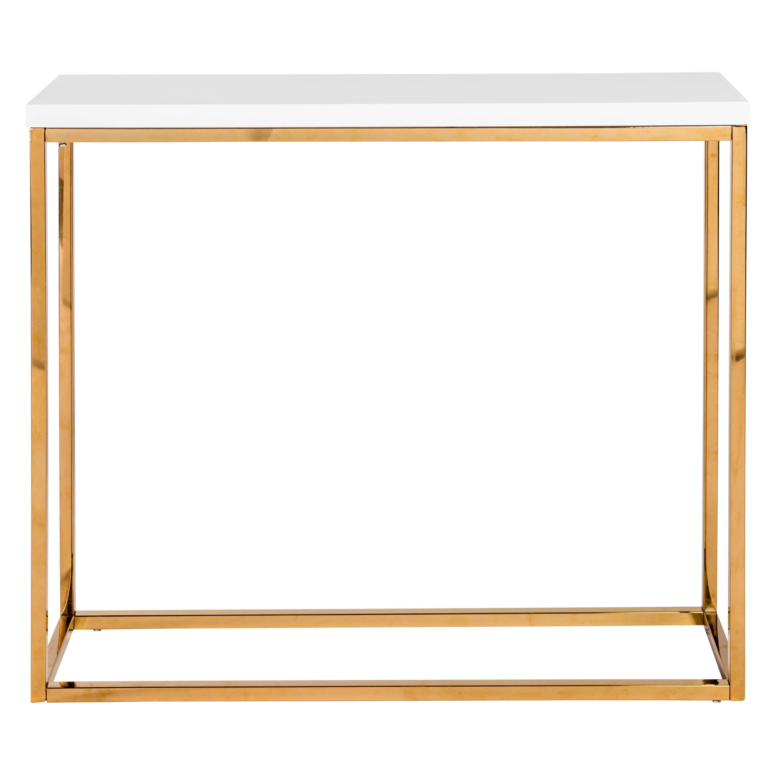 TERESA CONSOLE TABLE IN WHITE WITH BRUSHED HIGH GLOSS GOLD STAINLESS STEEL FRAME - Frankwebs
