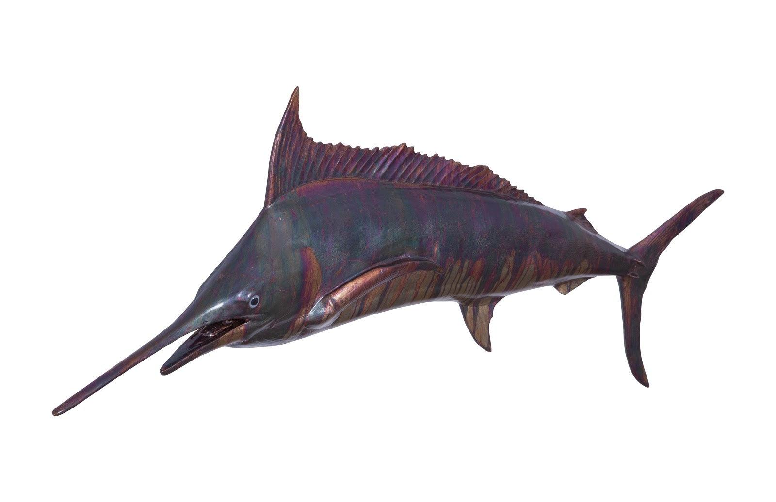 Blue Marlin Fish Wall Sculpture, Resin, Copper Patina Finish - Frankwebs