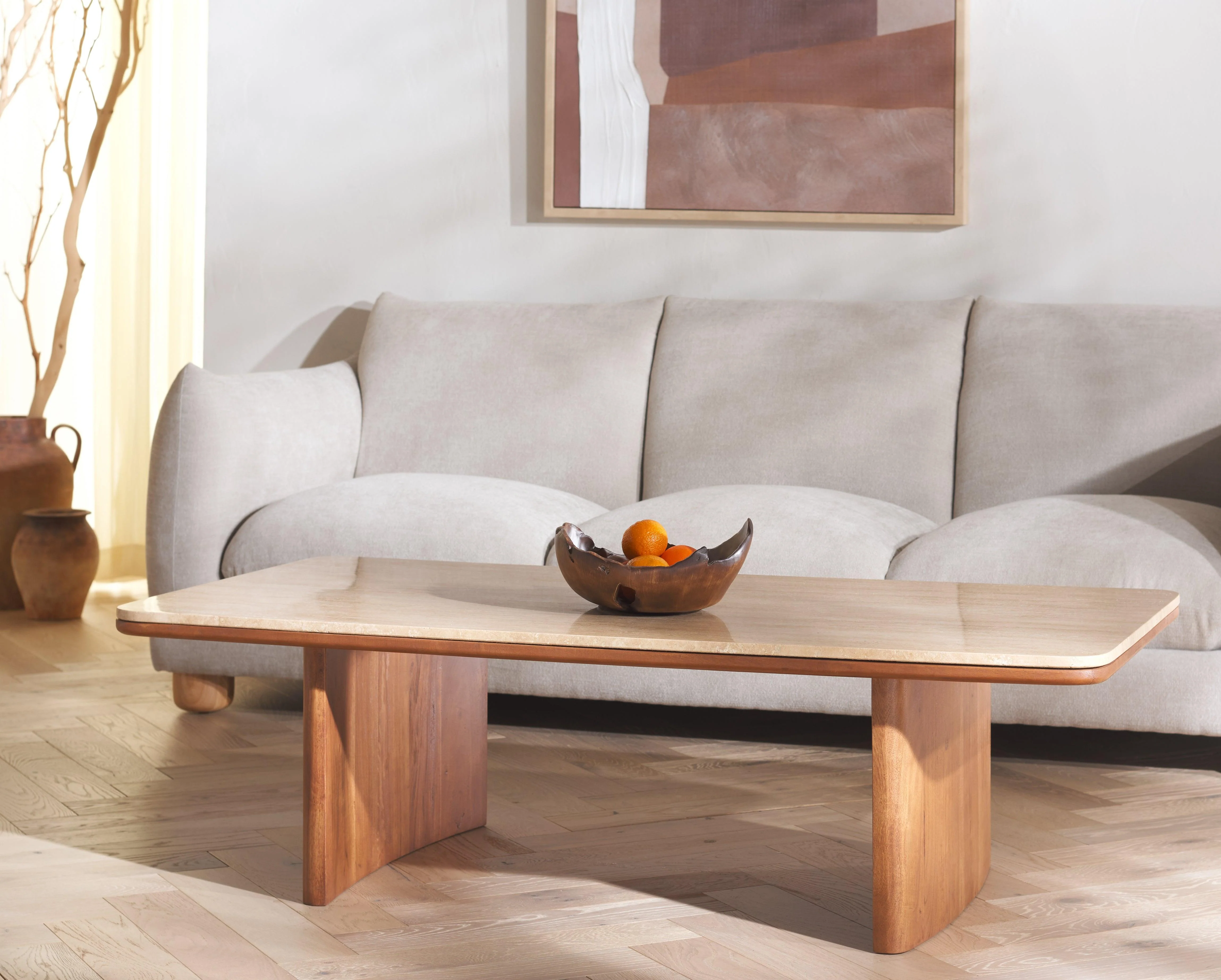 TRINSLY TRAVERTINE TOP COFFEE TABLE - Frankwebs