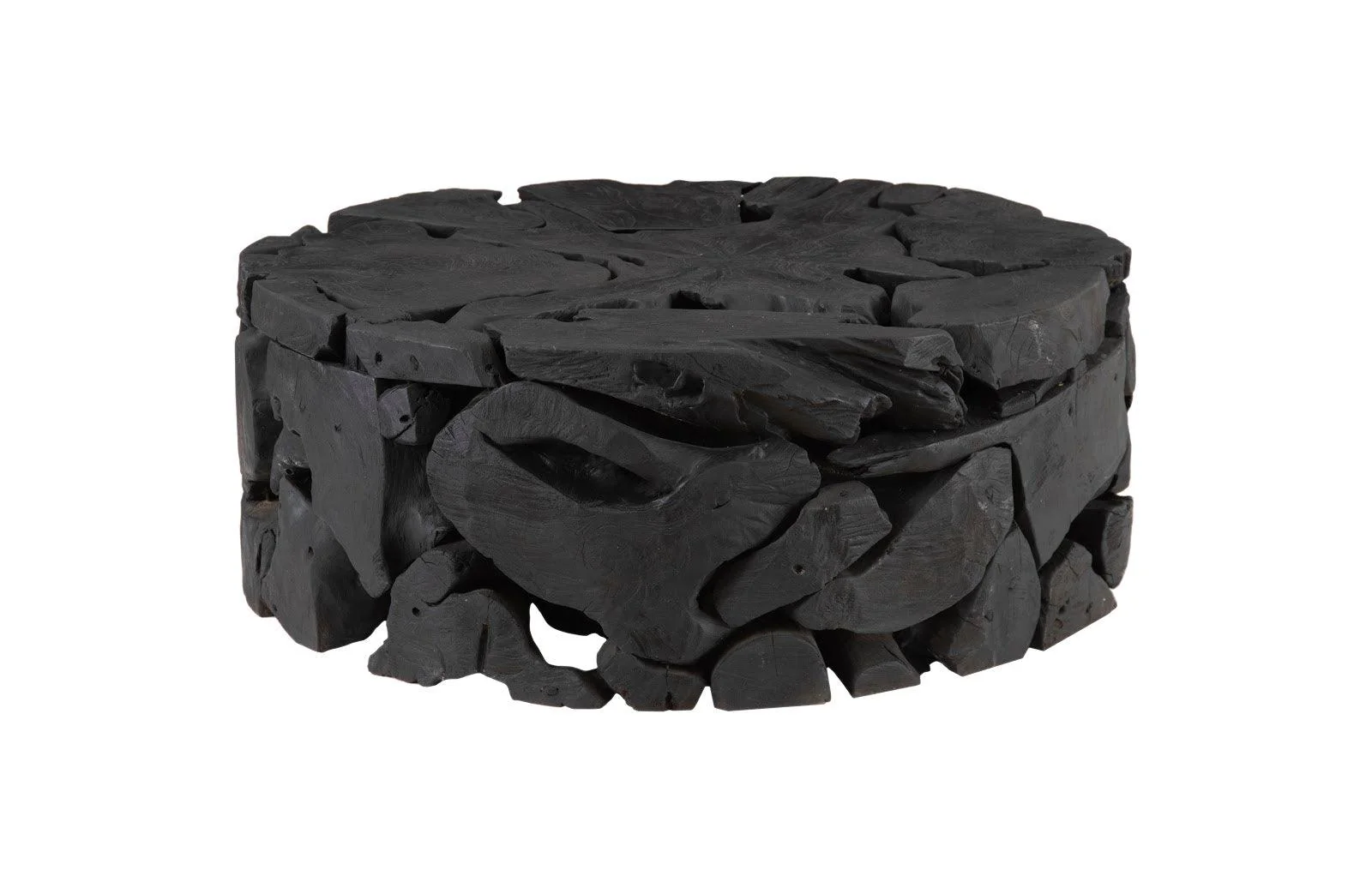 Teak Chunk Round Coffee Table, Black - Frankwebs