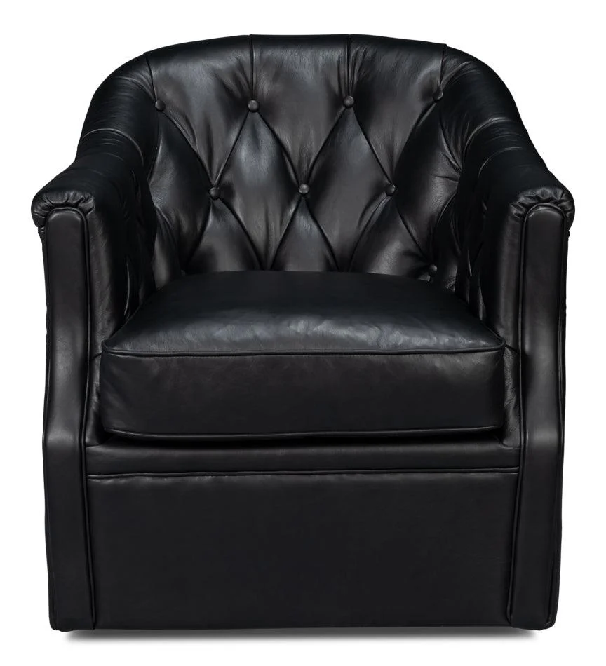 Coolidge Leather Swivel Chair - Black - Frankwebs