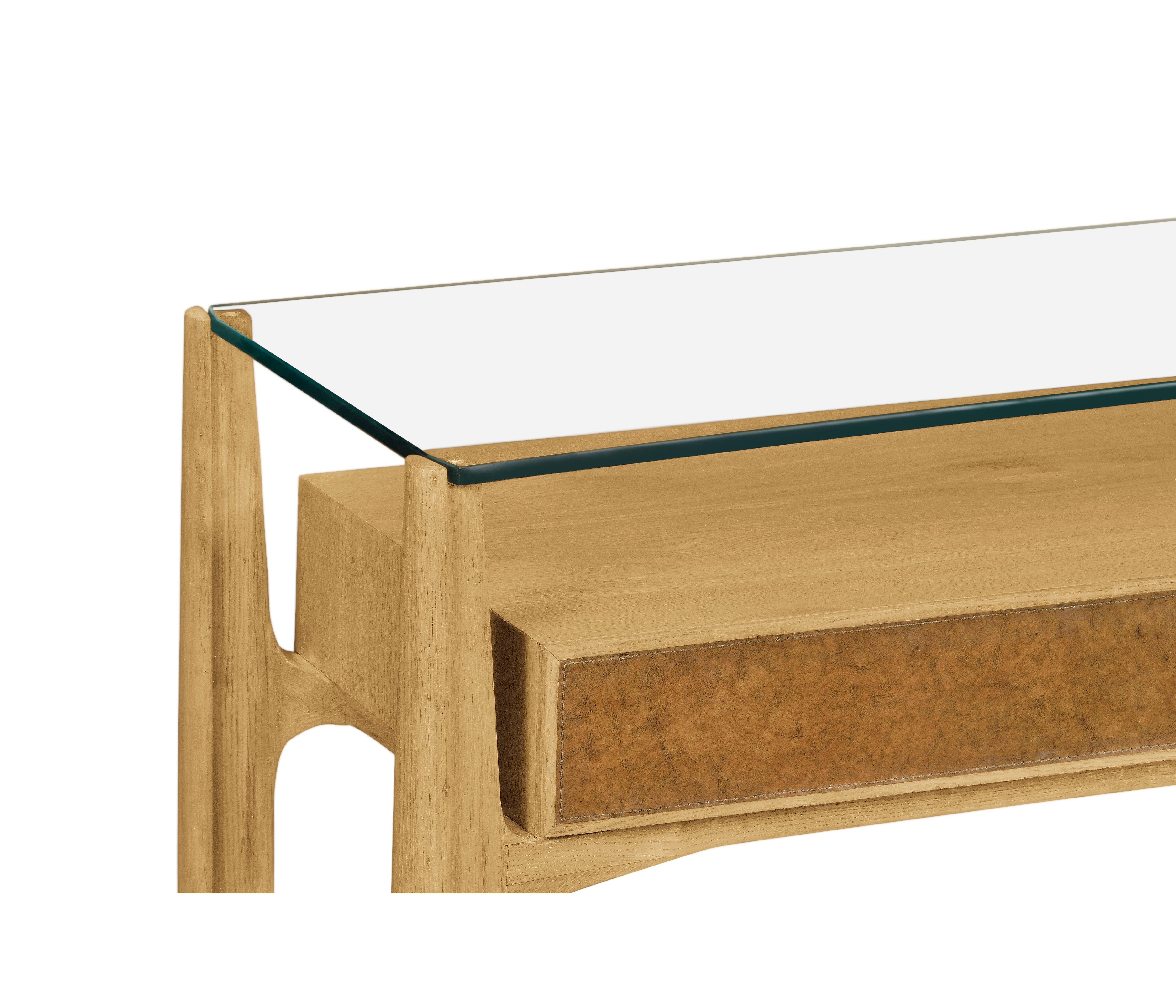 Modern Accents Washed Oak Architects Glass Top Console Table - Frankwebs
