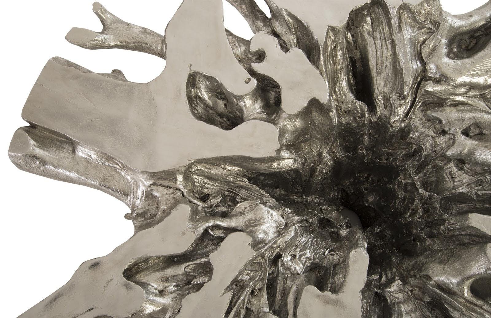 Otis Root Coffee Table with Glass, Silver Leaf - Frankwebs