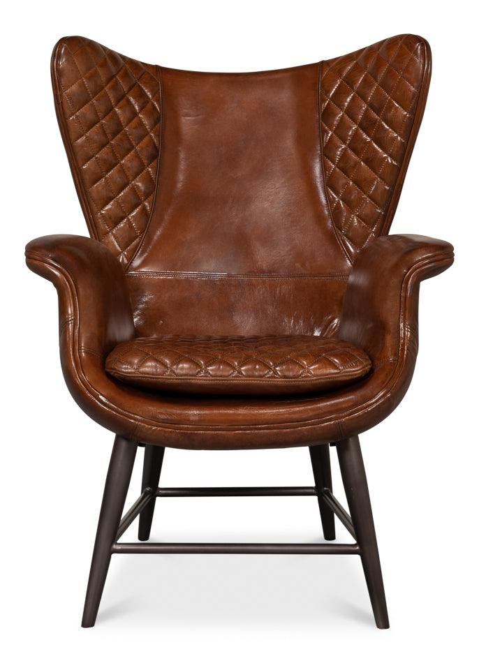 Quilted Vintage Havana Lthr Wing Chair - Frankwebs
