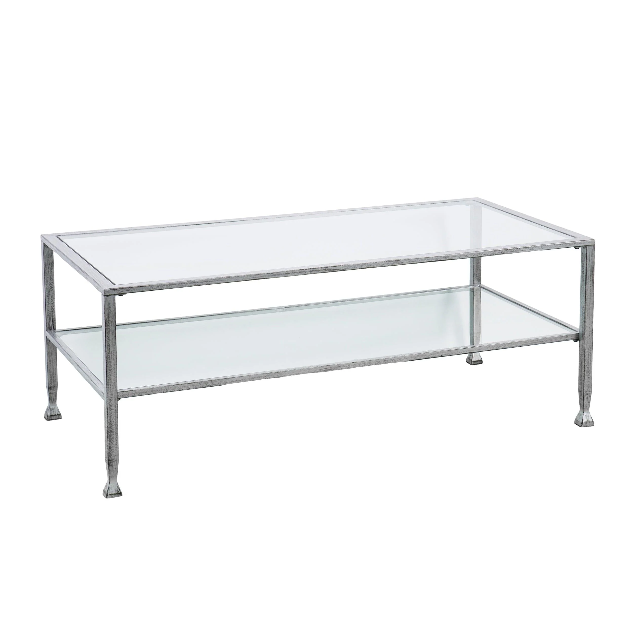 Jaymes Metal/Glass Rectangular Open Shelf Cocktail Table - Silver - Frankwebs
