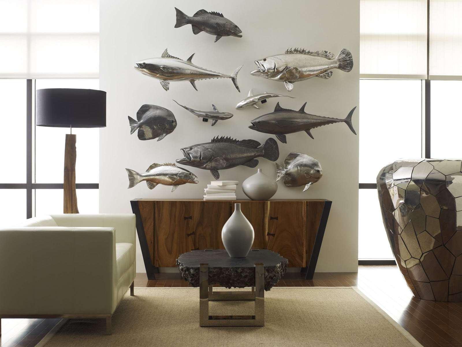 Estuary Cod Fish Wall Sculpture, Resin, Silver Leaf - Frankwebs