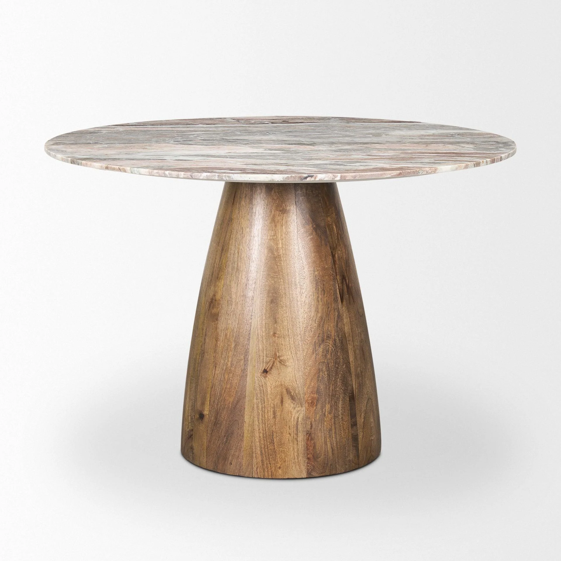 Allyson Round Medium Brown w/ Pink Marble Pedestal Dining Table - Frankwebs