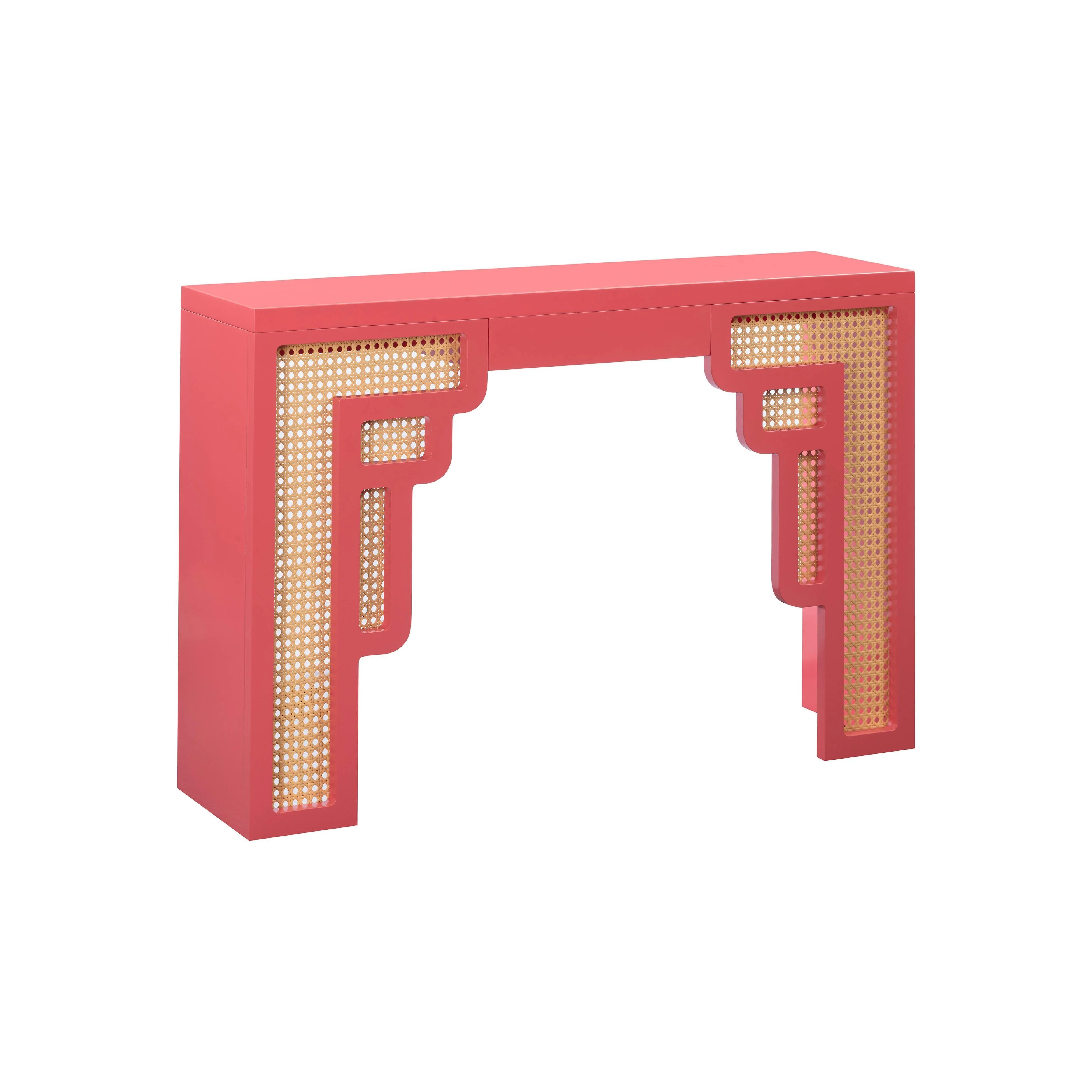 Suzie Coral Pink & Rattan Console Table - Frankwebs