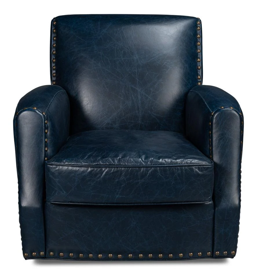 Taft Leather Swivel Chair - Chateau Blue - Frankwebs