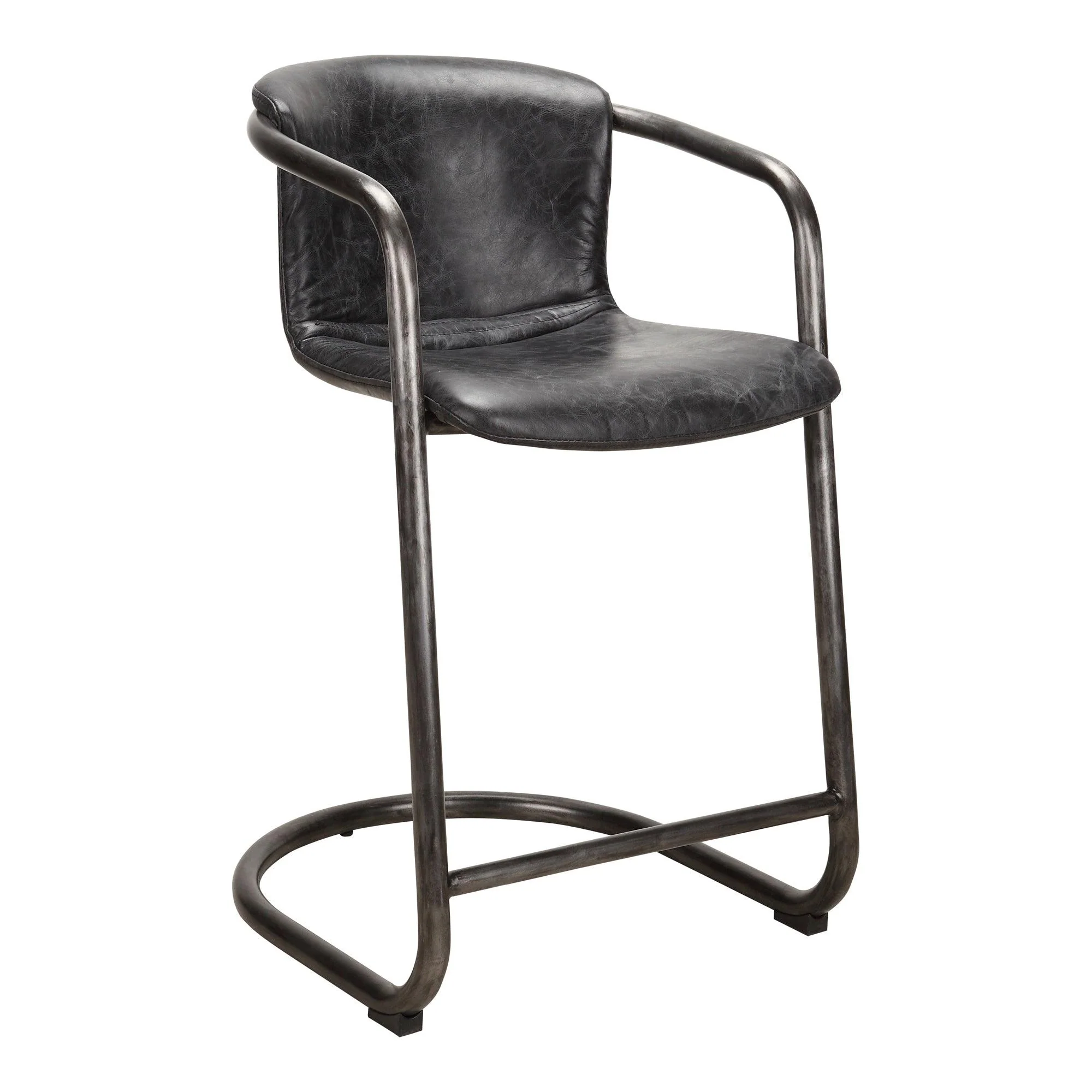 Freeman Counter Stool Onyx Black Leather  - Set Of Two - Frankwebs