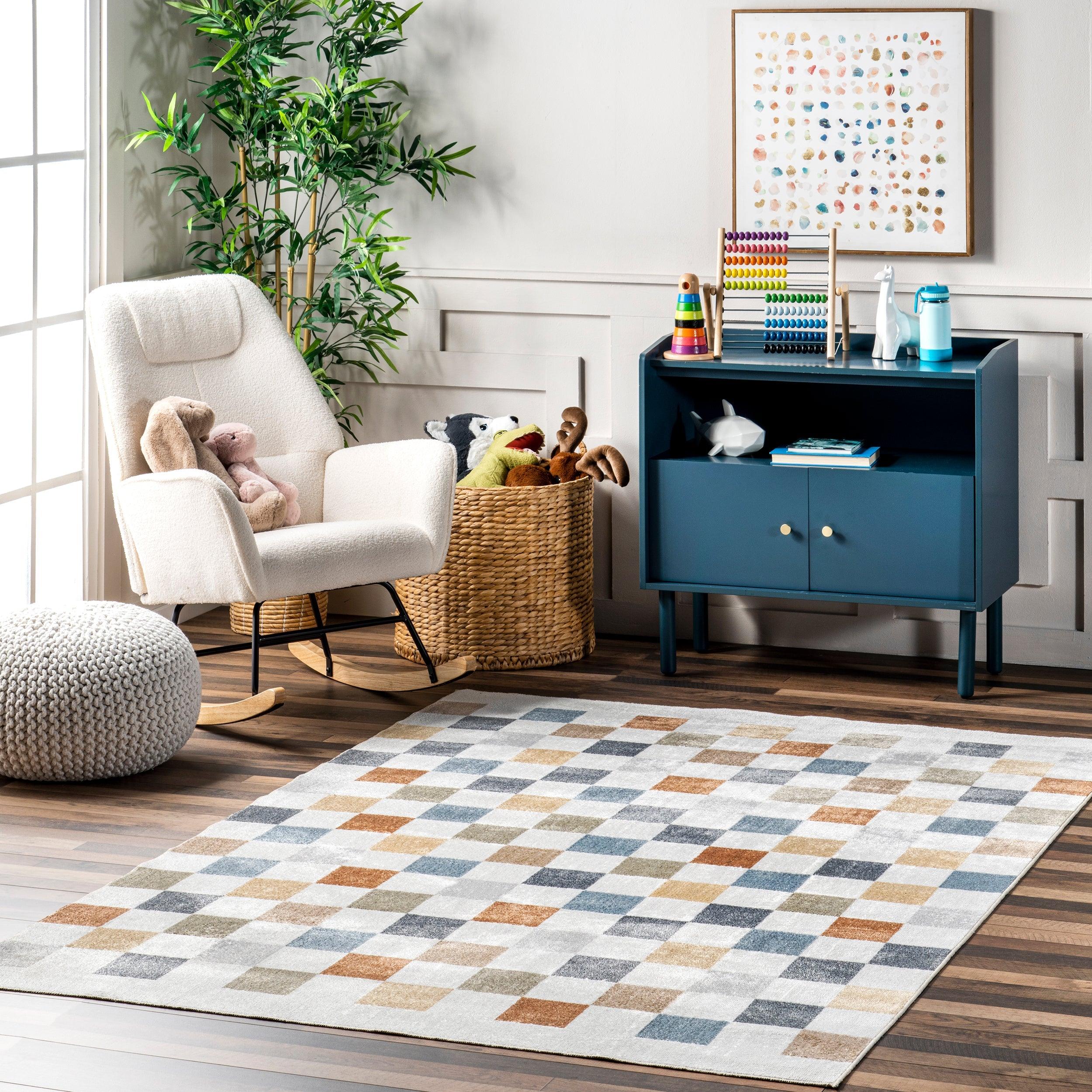 Naya Checkered Machine Washable Area Rug - Frankwebs