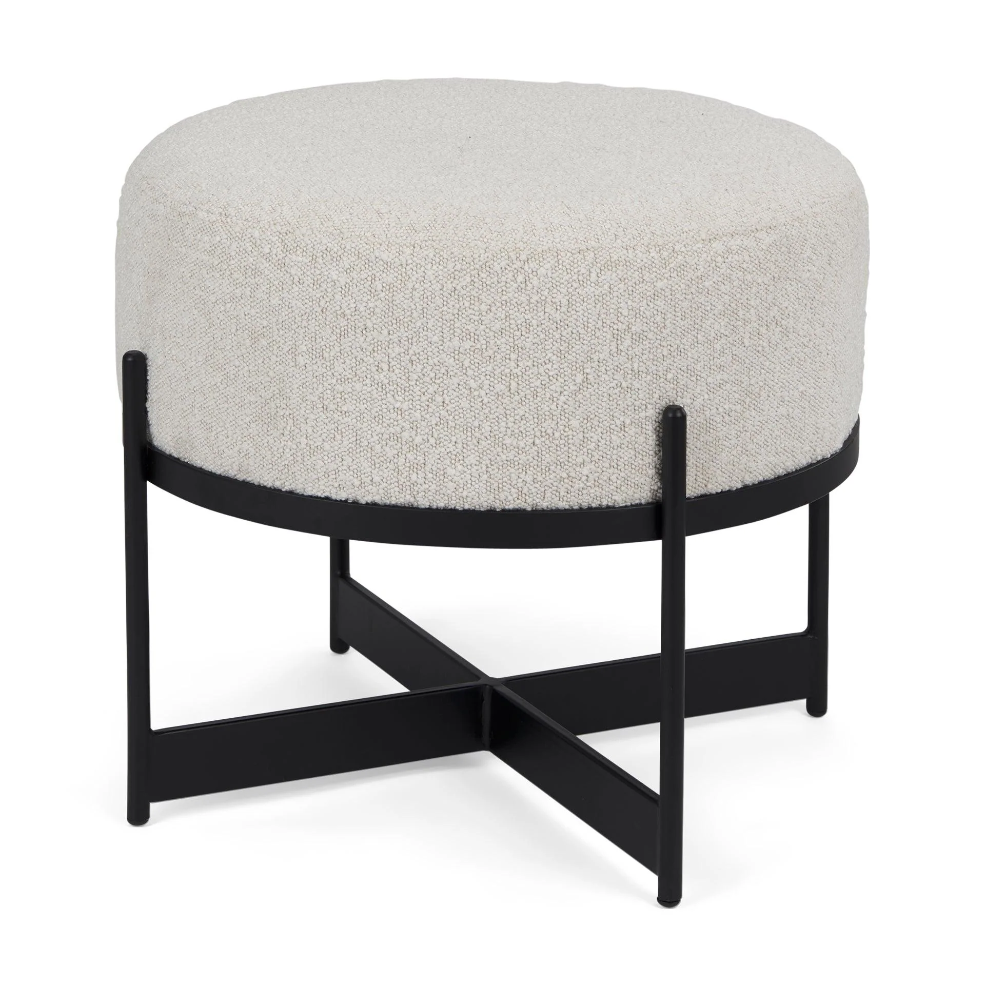 Amelia Cream Boucle W/Black Metal Upholstered Pouf - Frankwebs