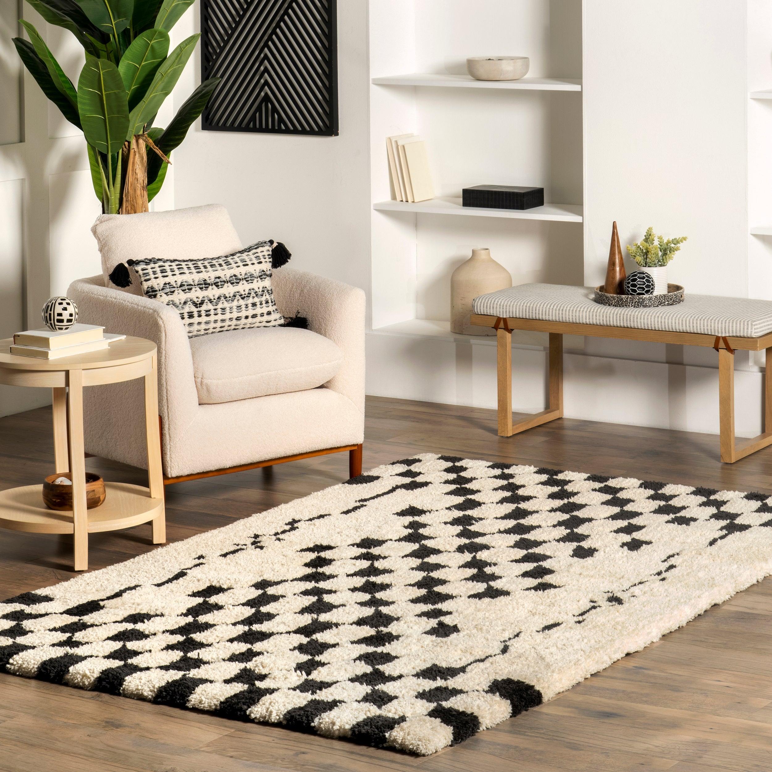 Nathalie Modern Checkered Shag Area Rug - Frankwebs