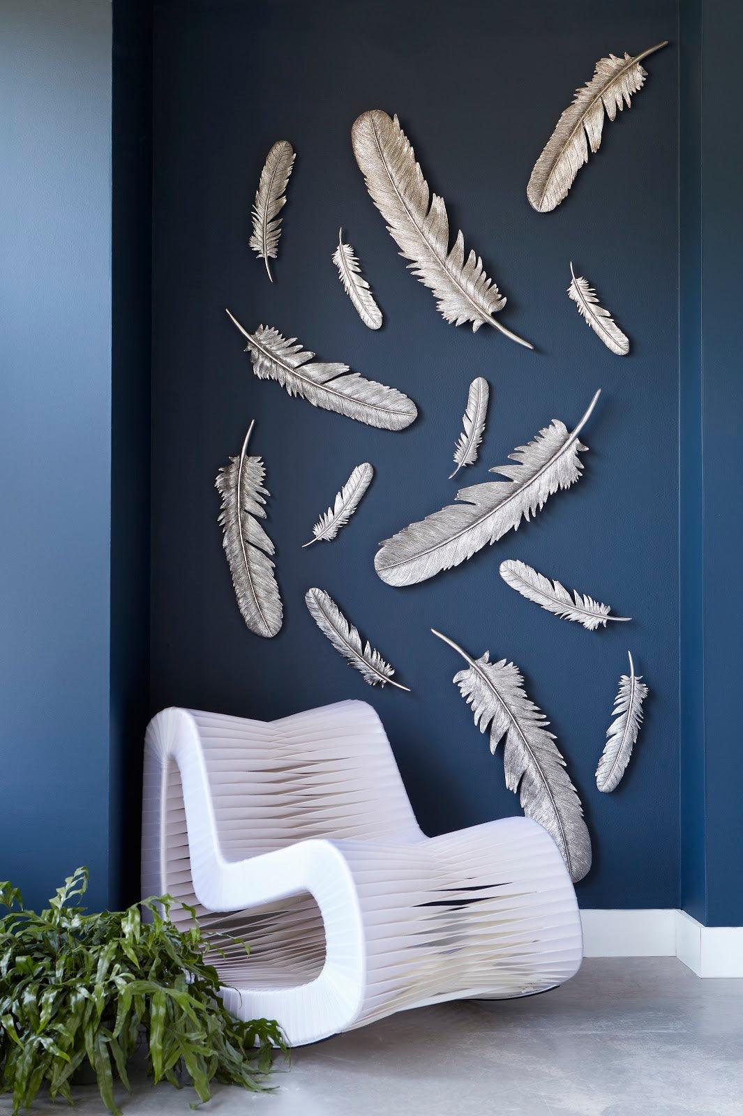 Feathers Wall Art, Small, Silver Leaf, Set of 2 - Frankwebs