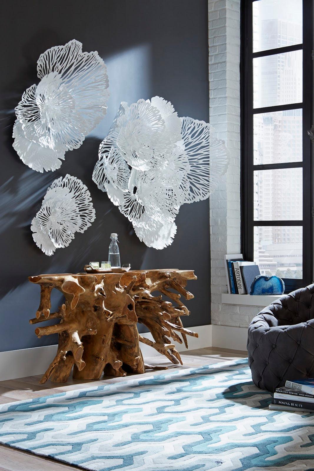 Flower Wall Art, Small, White, Metal - Frankwebs