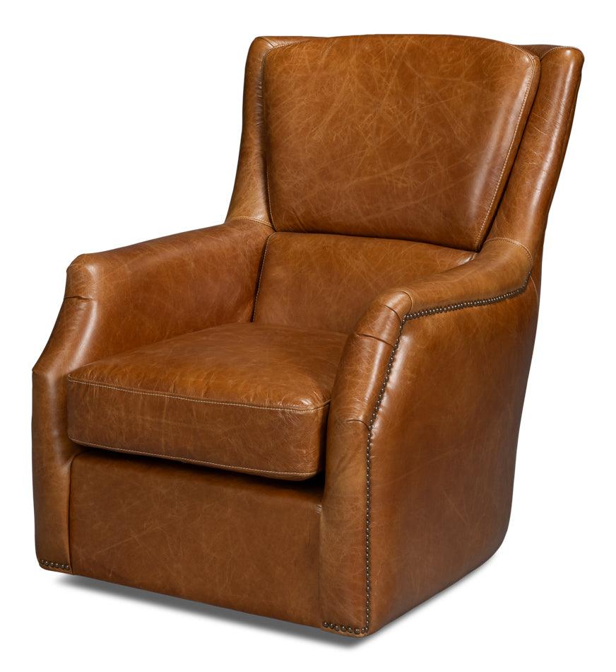 Baker Leather Swivel Chair - Cuba Brown - Frankwebs