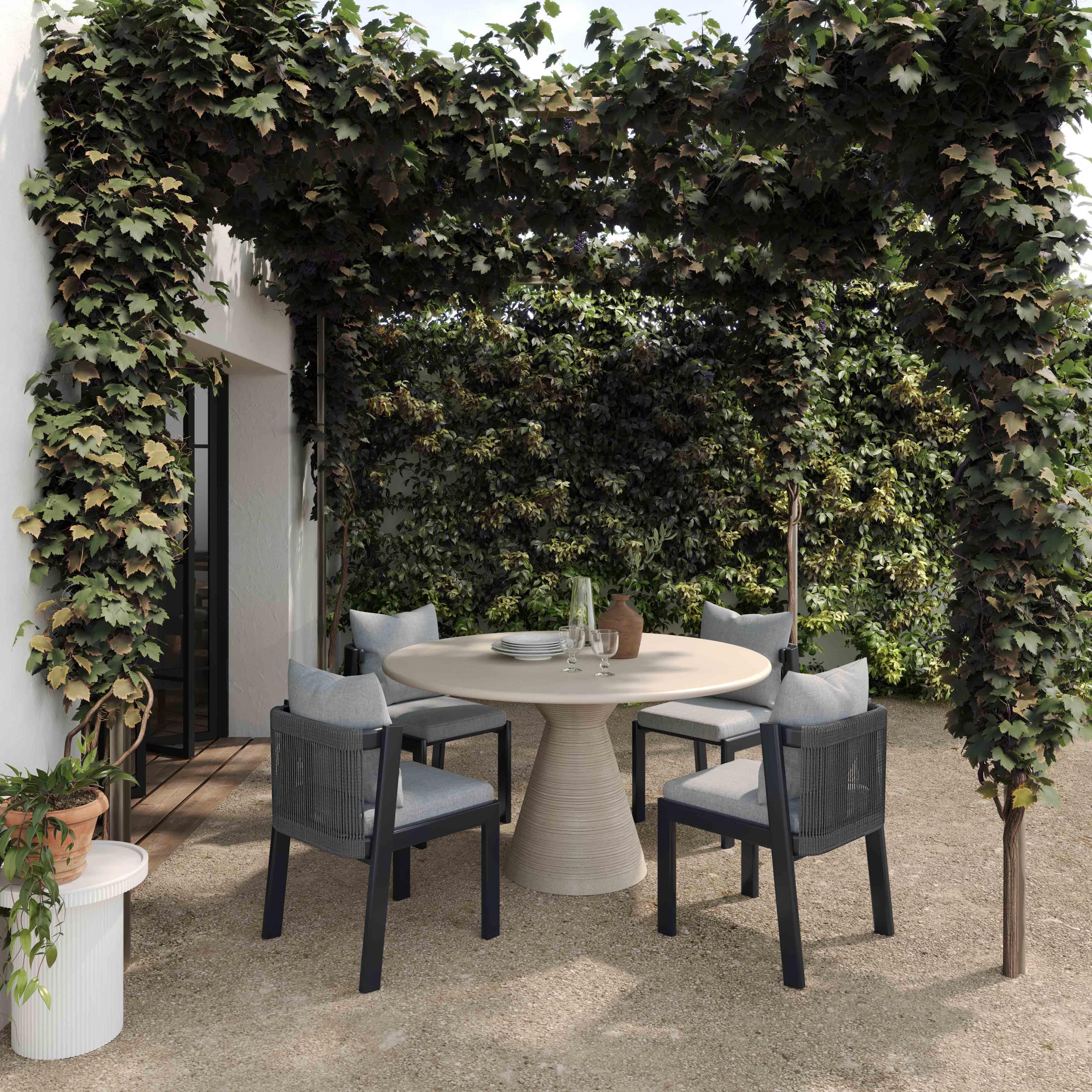 Fern Beige Textured Faux Plaster Concrete Indoor / Outdoor Round Dining Table - Frankwebs