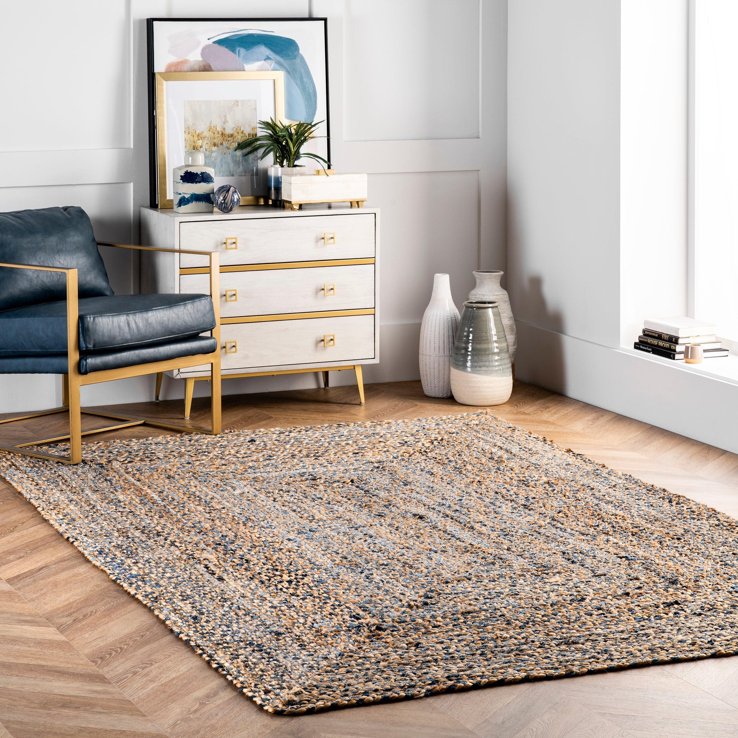 Eliz Braided Denim and Jute Area Rug - Frankwebs