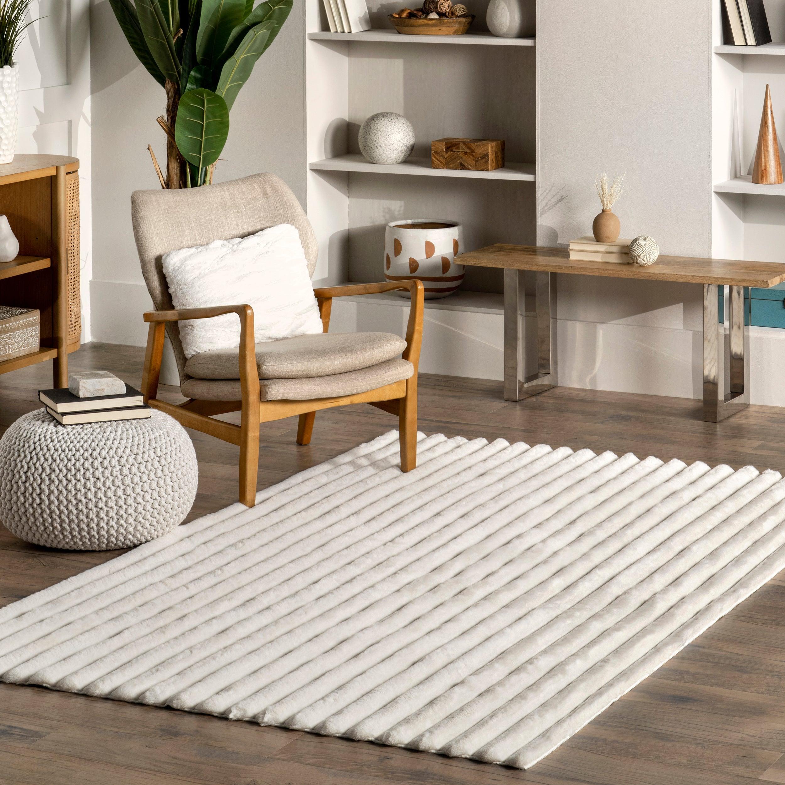 Kai Stripe Faux Rabbit Machine Washable Area Rug - Frankwebs