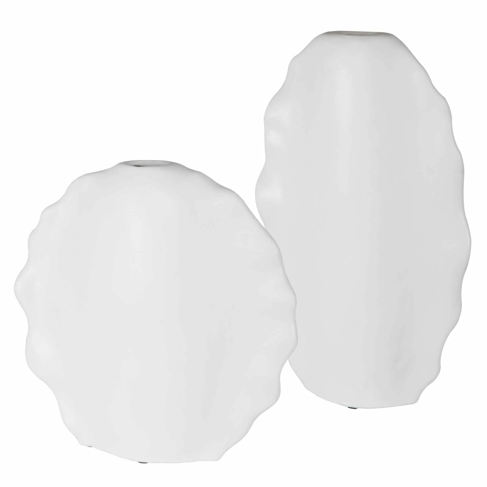RUFFLED FEATHERS MODERN WHITE VASES, SET OF 2 - Frankwebs