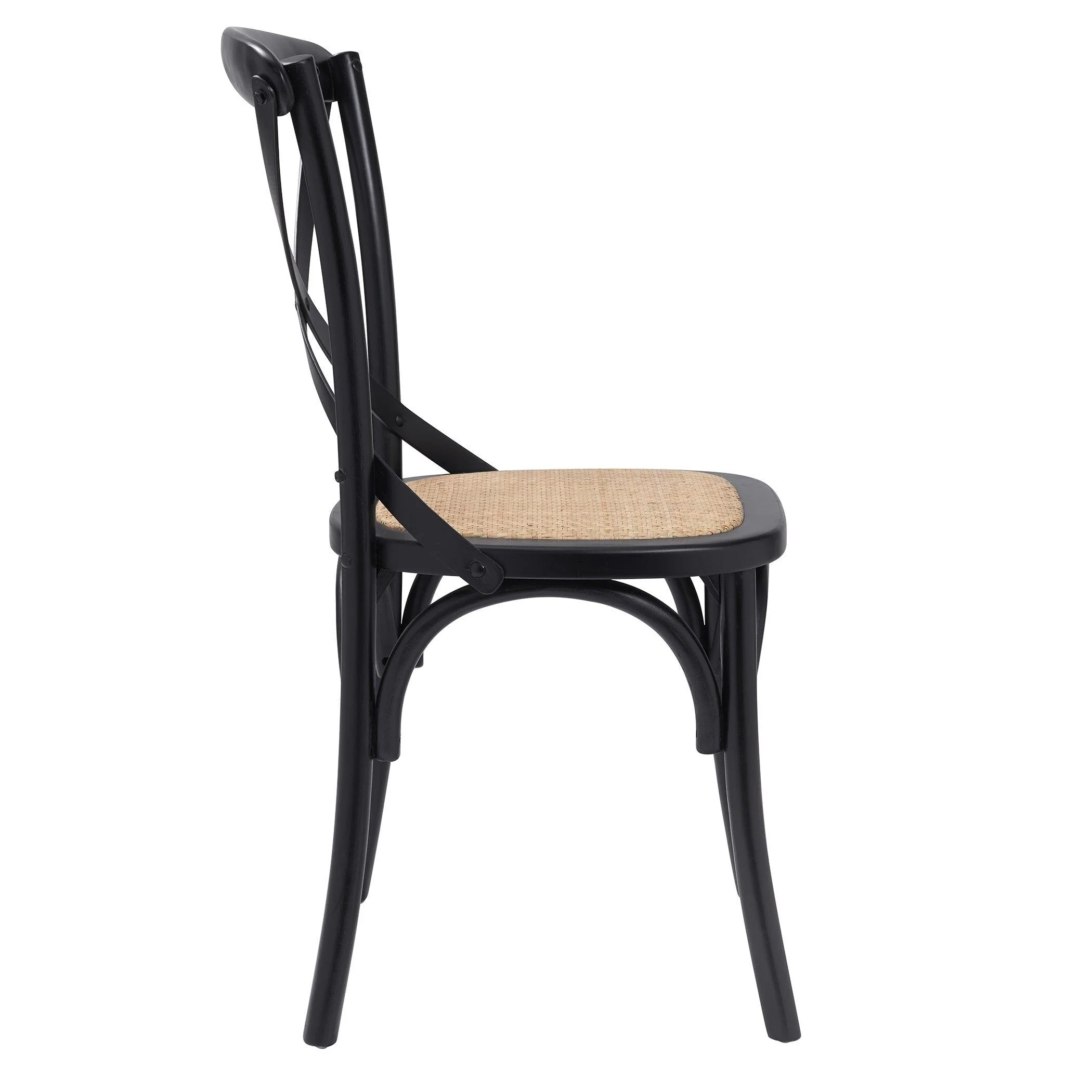 Neyo Side Chair in Black with Natural Rattan Seat - Set of 2 - Frankwebs