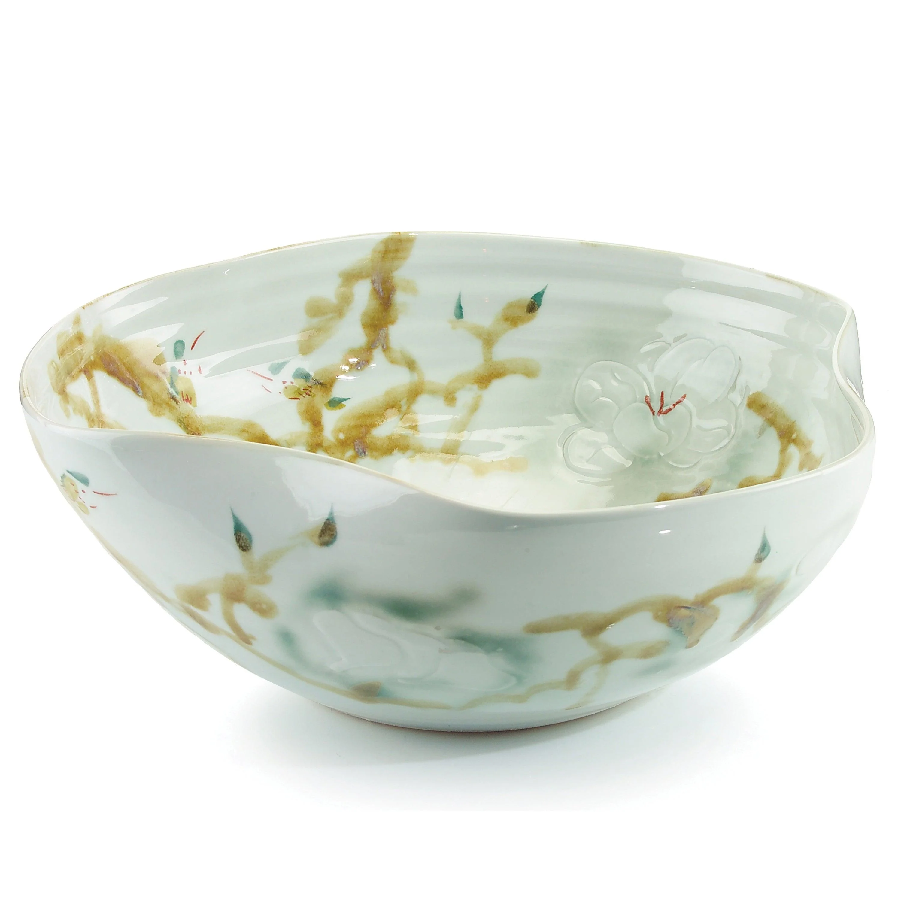 Curled-Rim Bowl In Greens And Yellows - Frankwebs