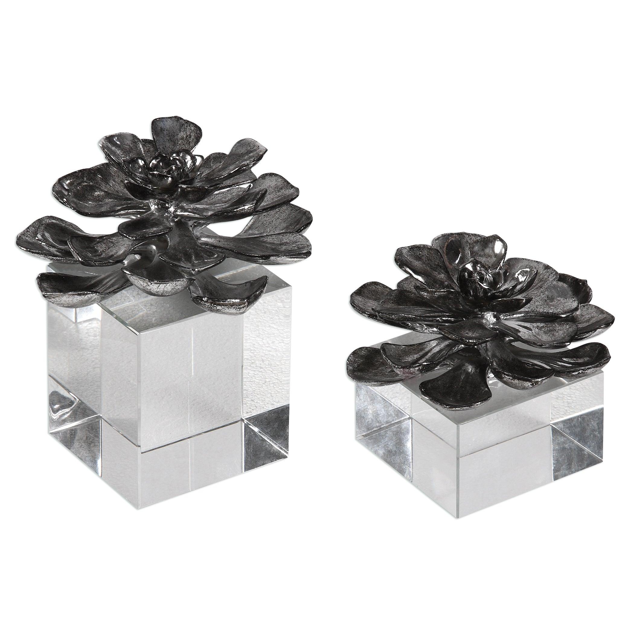 Indian Lotus Metallic Silver Flowers S/2 - Frankwebs
