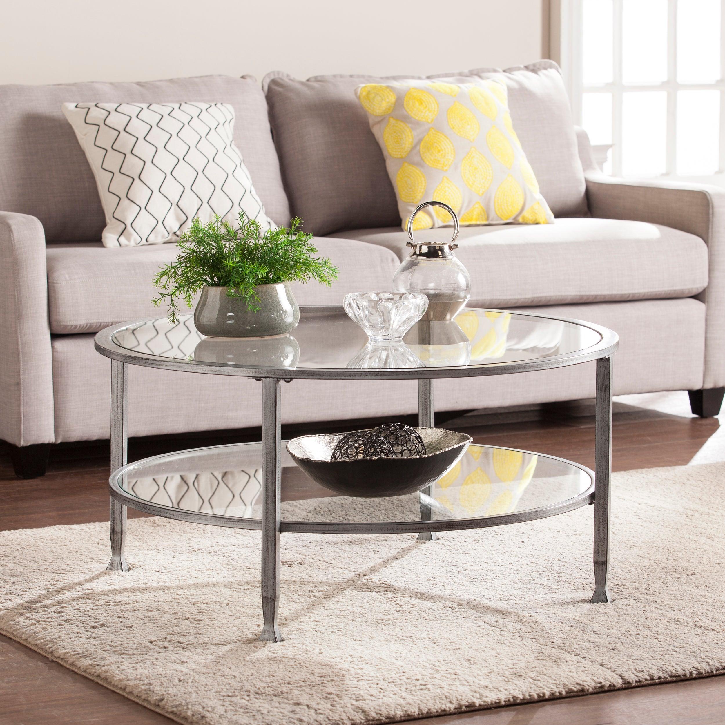 Jaymes Metal/Glass Round Cocktail Table - Silver - Frankwebs
