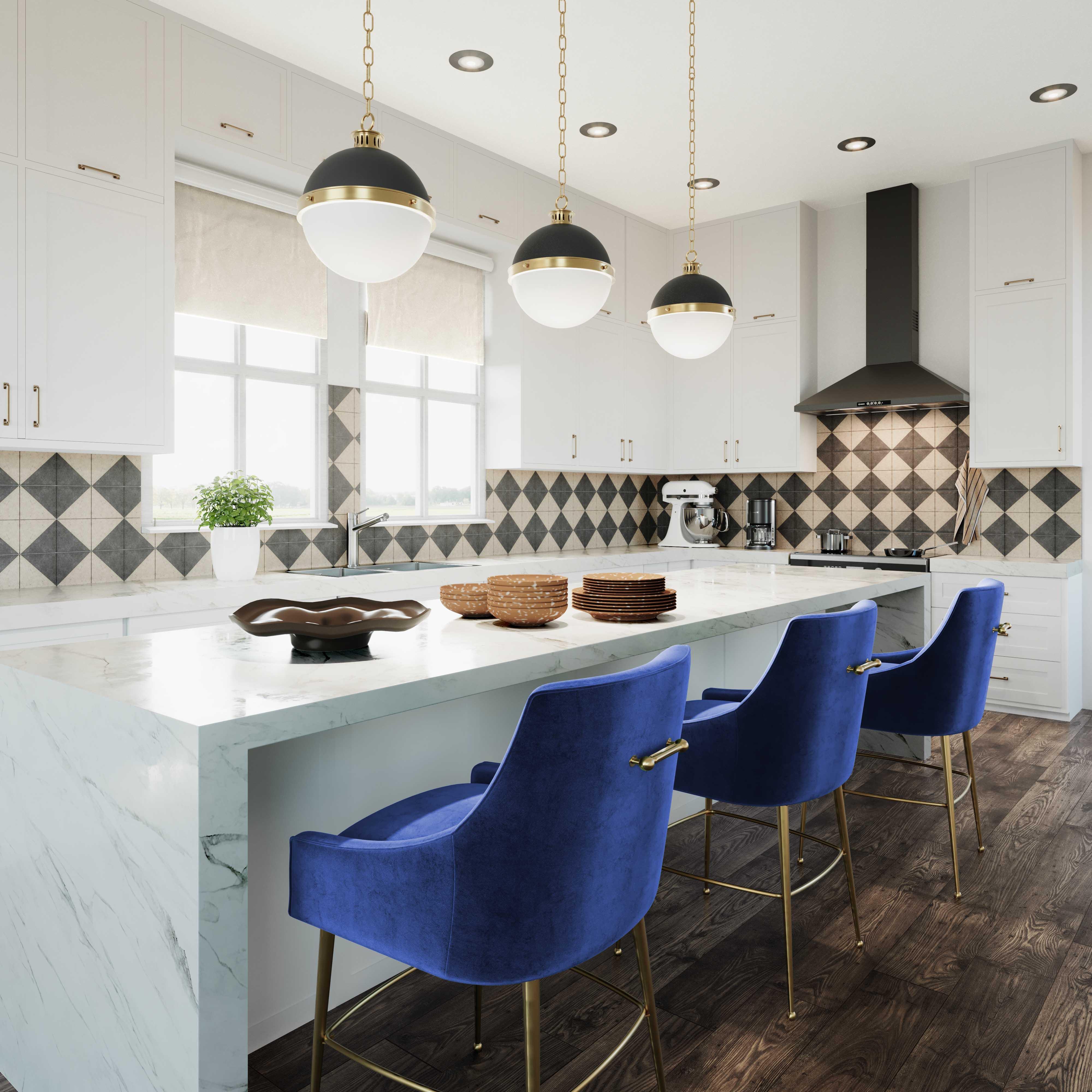 Beatrix Navy Velvet Counter Stool - Gold Legs - Frankwebs