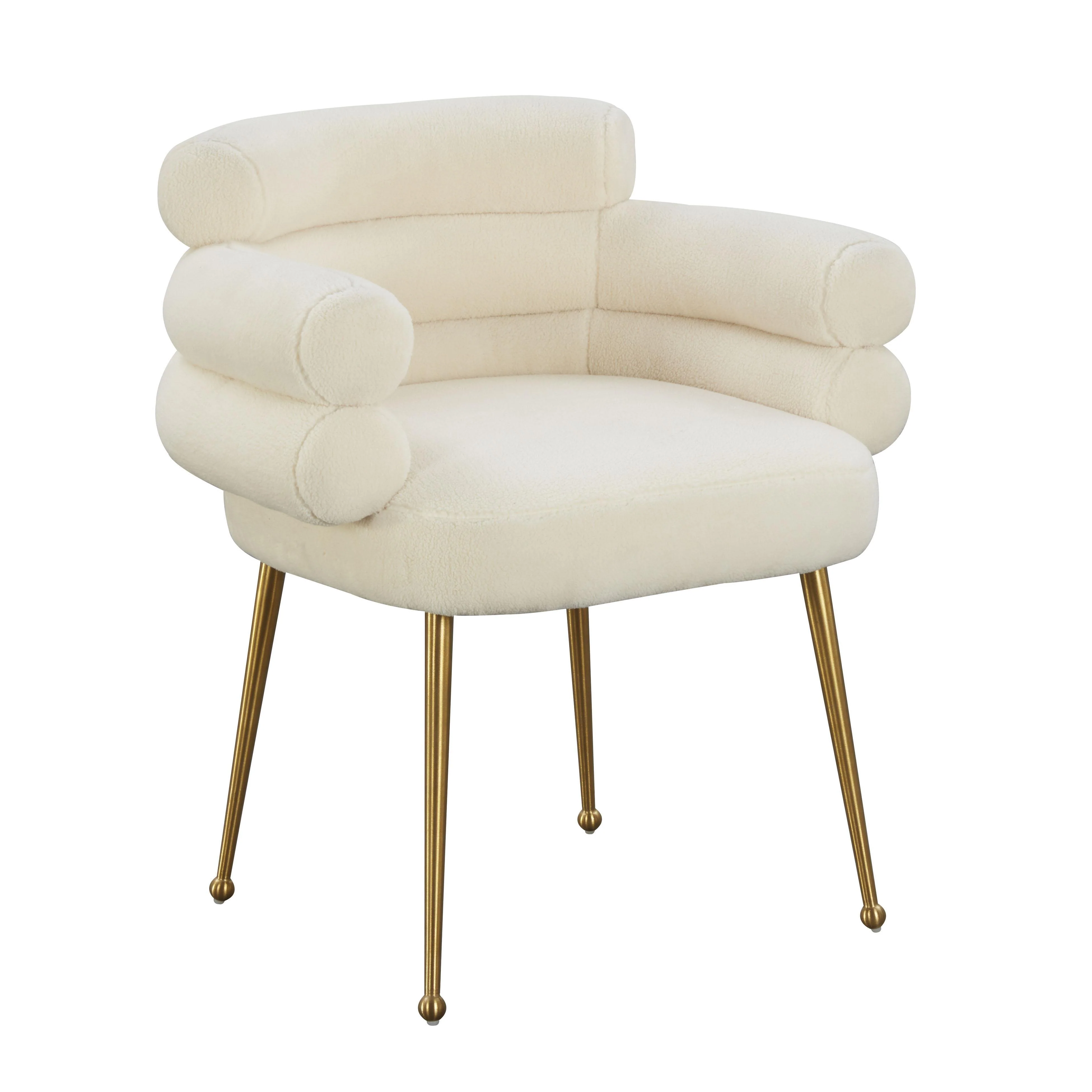 Dente Cream Faux Sheepskin Dining Chair - Frankwebs