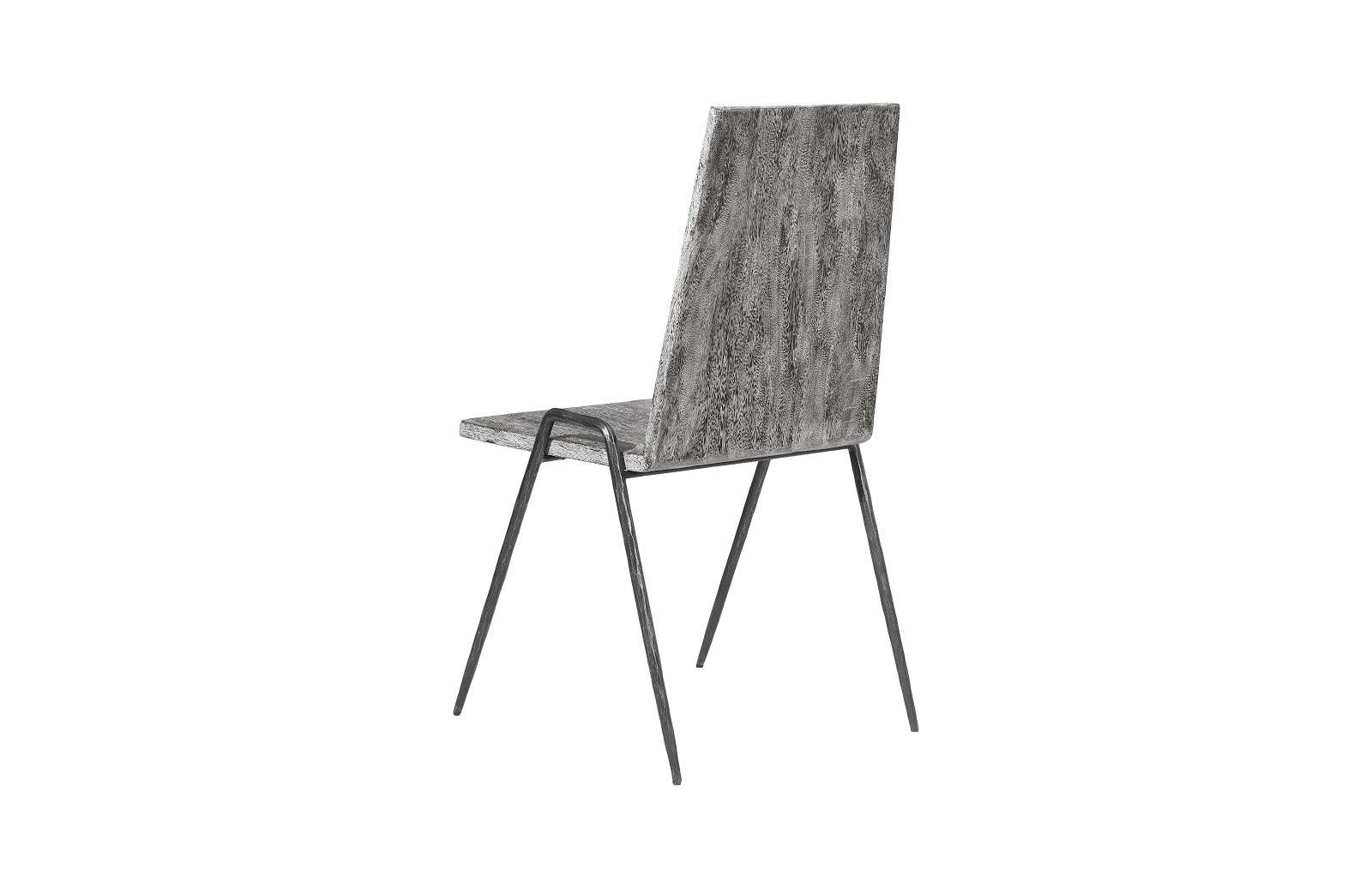 Forged Leg Dining Chair, Chamcha Wood, Gray Stone Finish, Metal - Frankwebs
