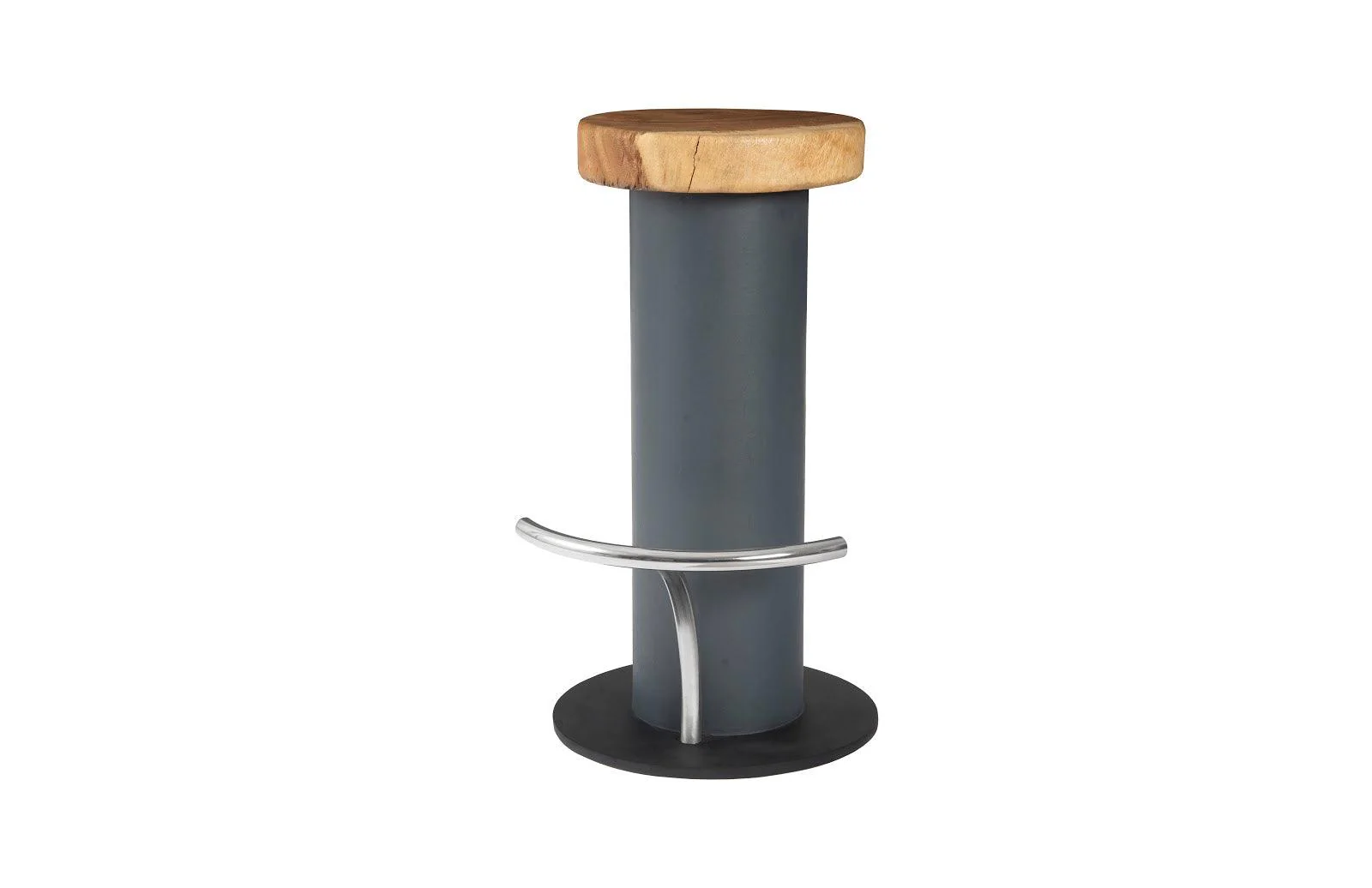 Concrete Bar Stool, Chamcha Wood Top, Stainless Steel Footrest - Frankwebs