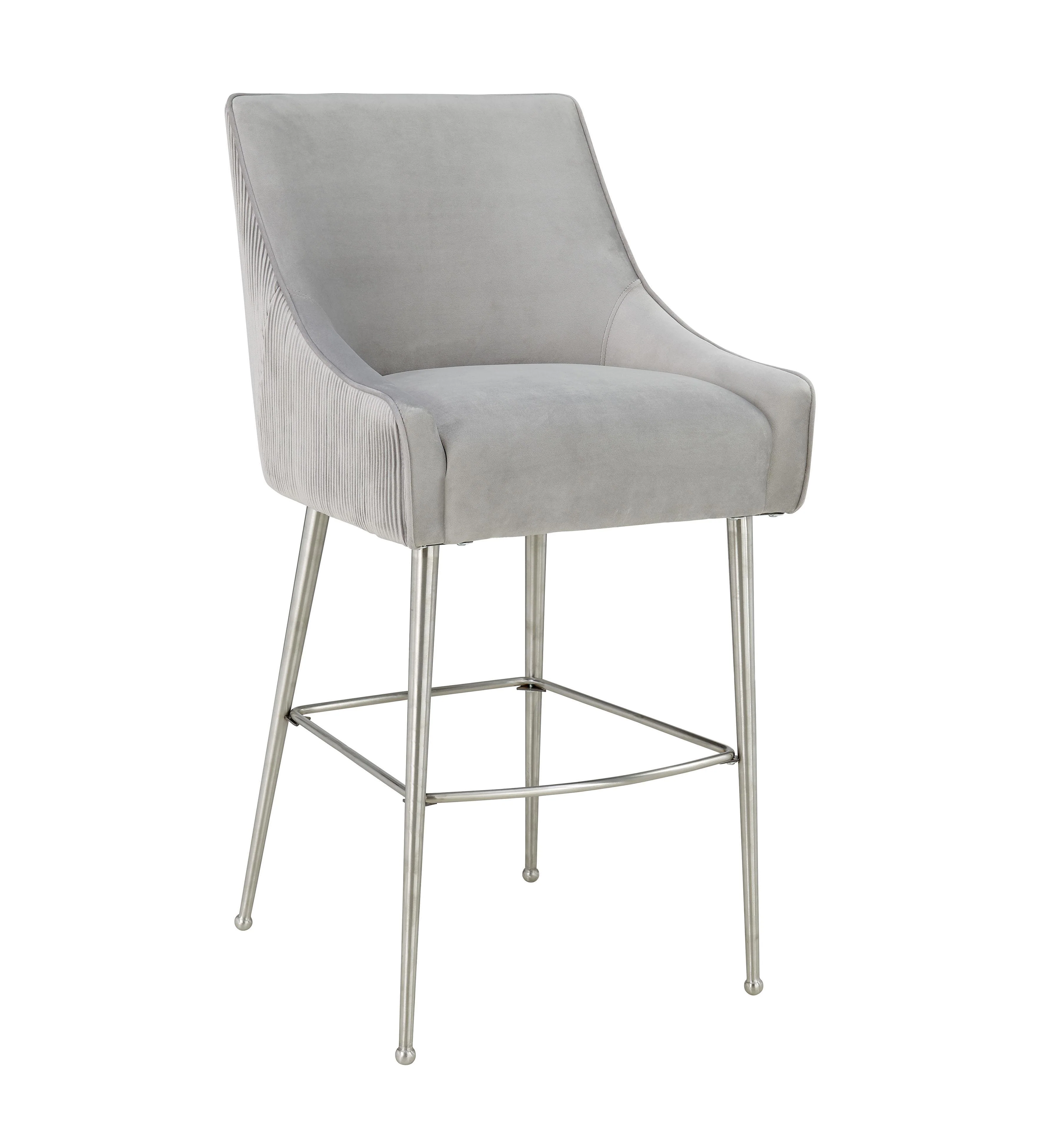 Beatrix Pleated Light Grey Velvet Counter Stool - Frankwebs