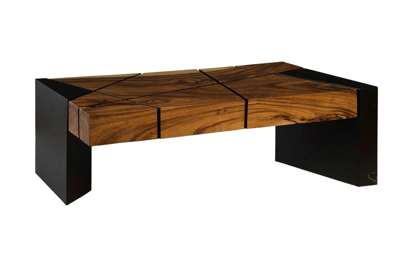 Criss Cross Coffee Table on Black Iron Legs, Chamcha Wood - Frankwebs