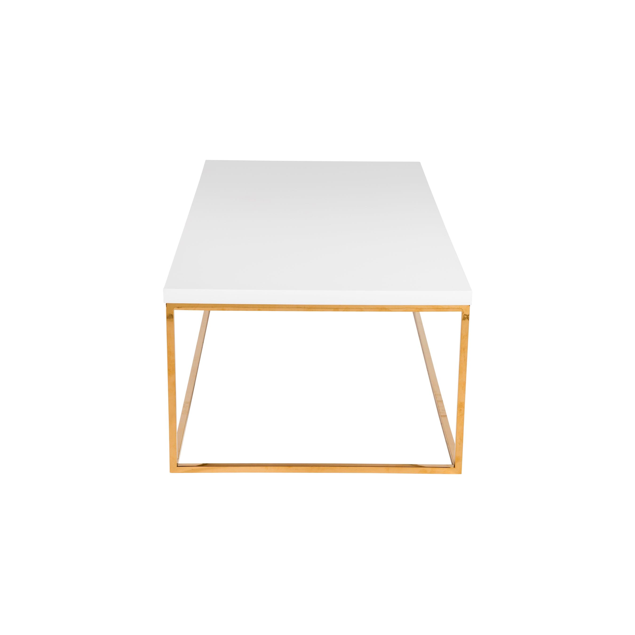TERESA RECTANGULAR COFFEE TABLE IN HIGH GLOSS WHITE WITH BRUSHED HIGH GLOSS GOLD STAINLESS STEEL BASE - Frankwebs