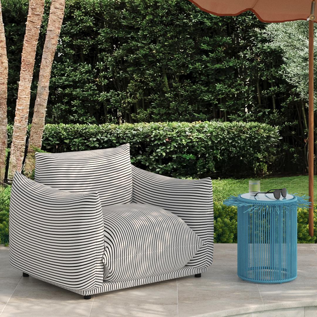 Saint Tropez Pearl and Black Striped Stuffed Outdoor Armchair - Frankwebs