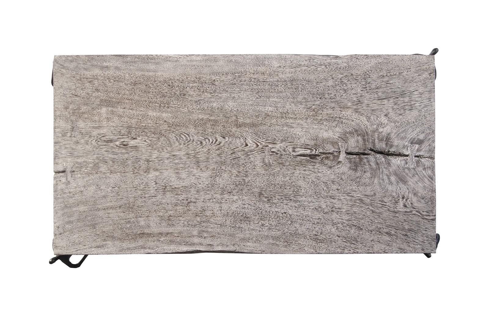 Atlas Coffee Table, Chamcha Wood, Gray Stone Finish, Metal - Frankwebs