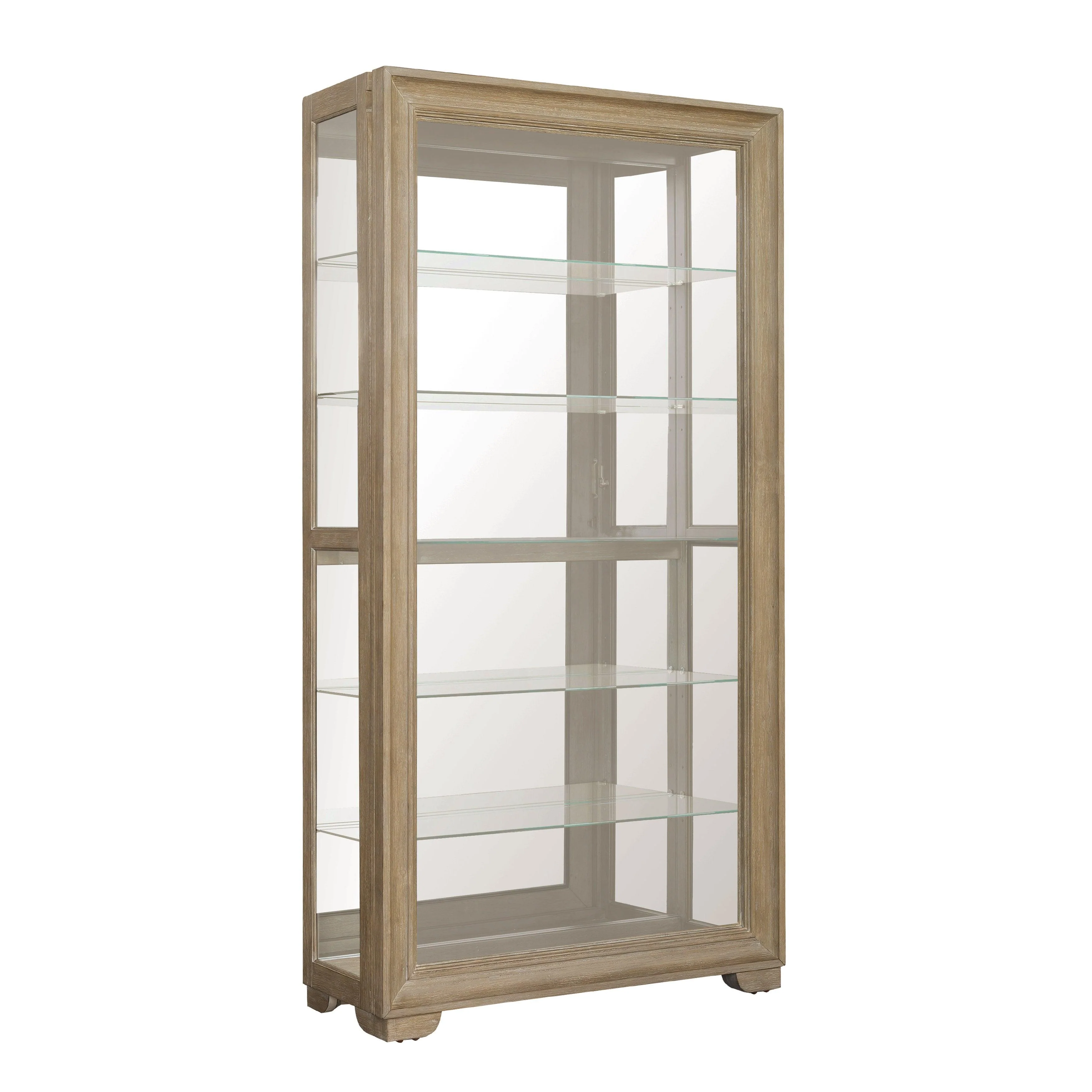Light Wood Modern 5-Shelf Sliding Door Curio with LED Light - Frankwebs