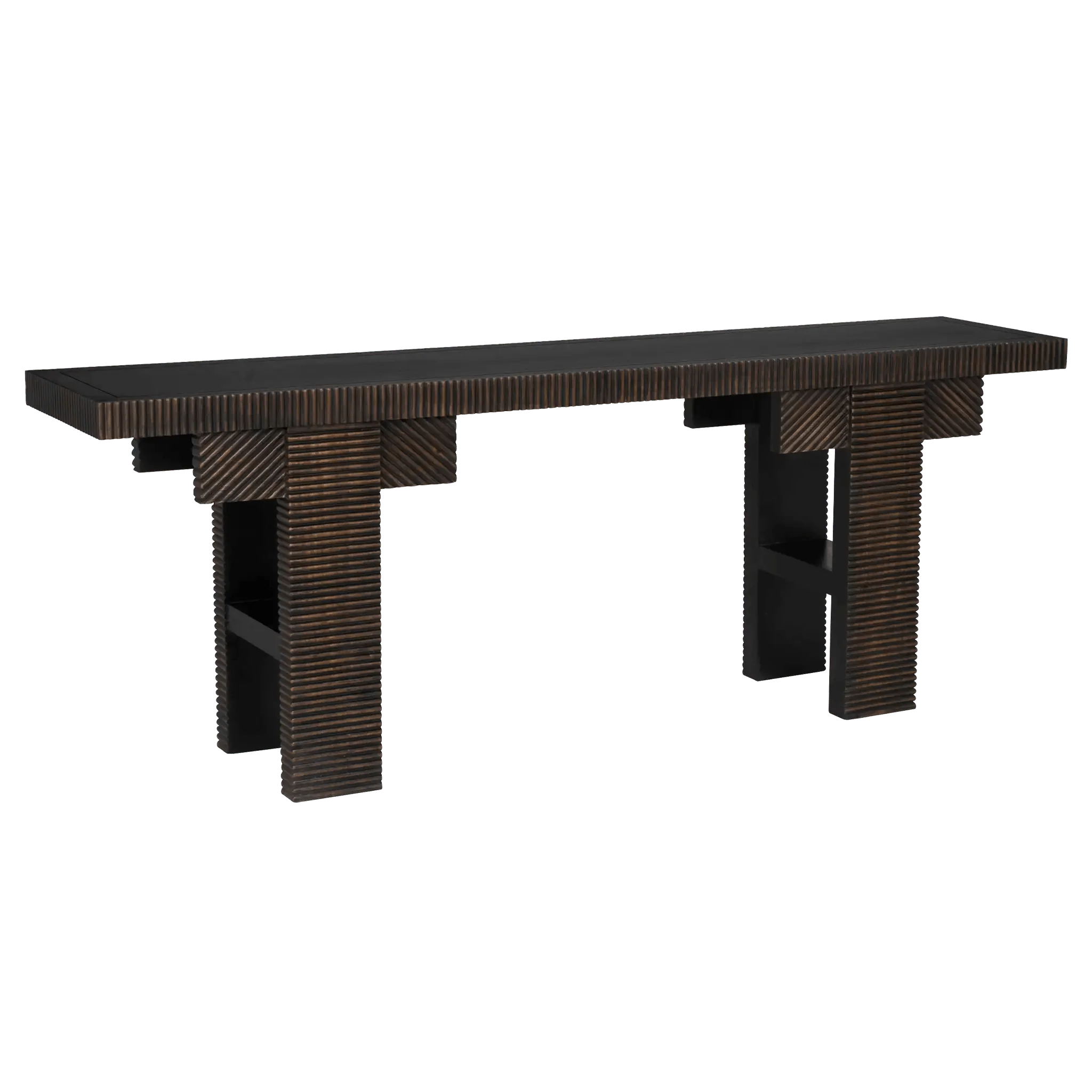 Nabu Console, Hand Rubbed Black with Light Brown Trim - Frankwebs