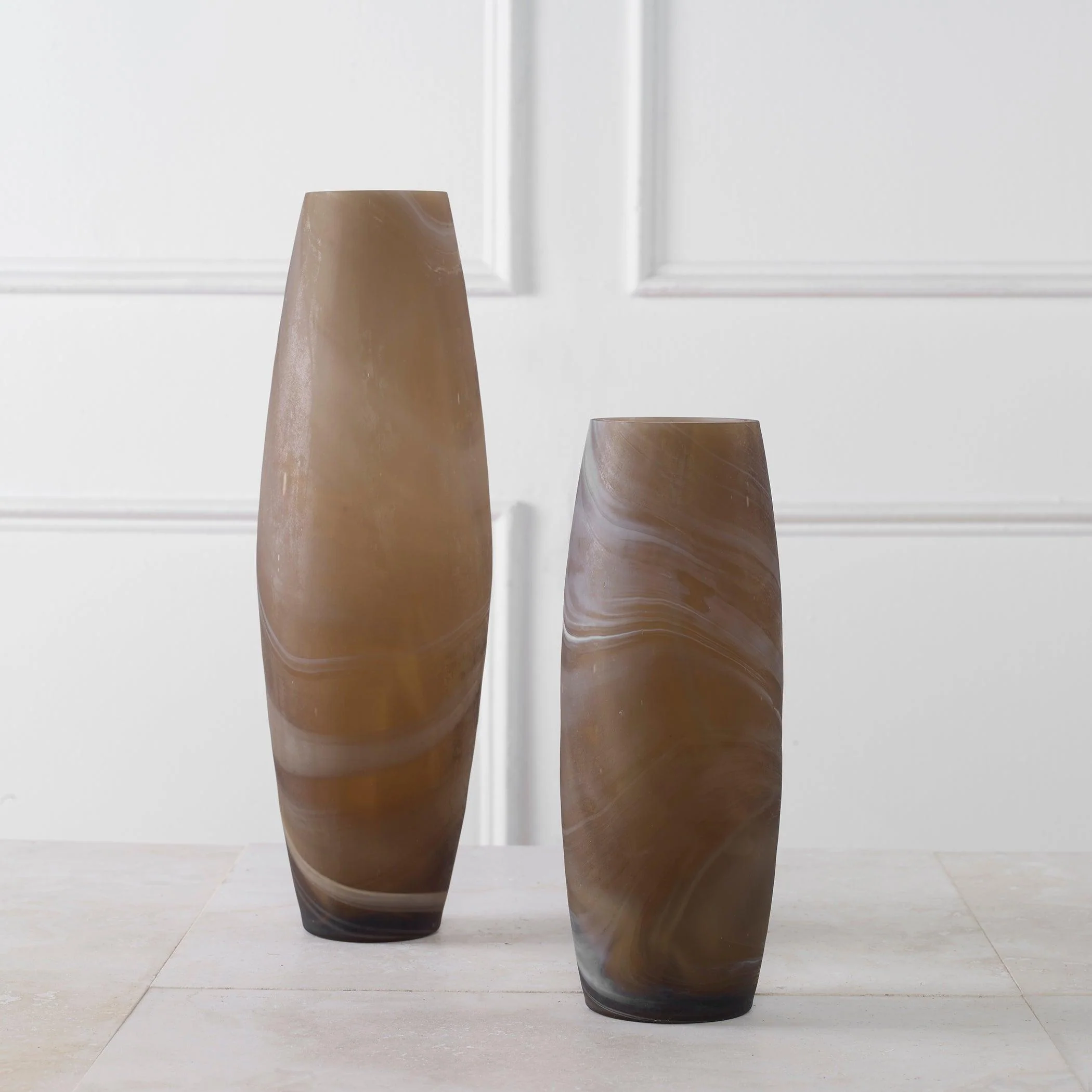 Delicate Swirl Caramel Glass Vases, Set/2 - Frankwebs